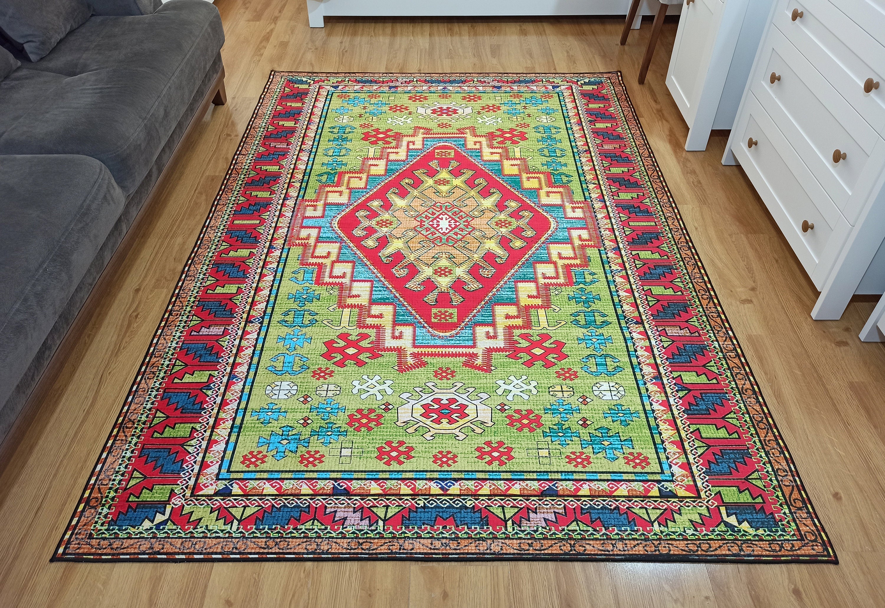 Nalan Rug Oriental Colorful Green Red Rug