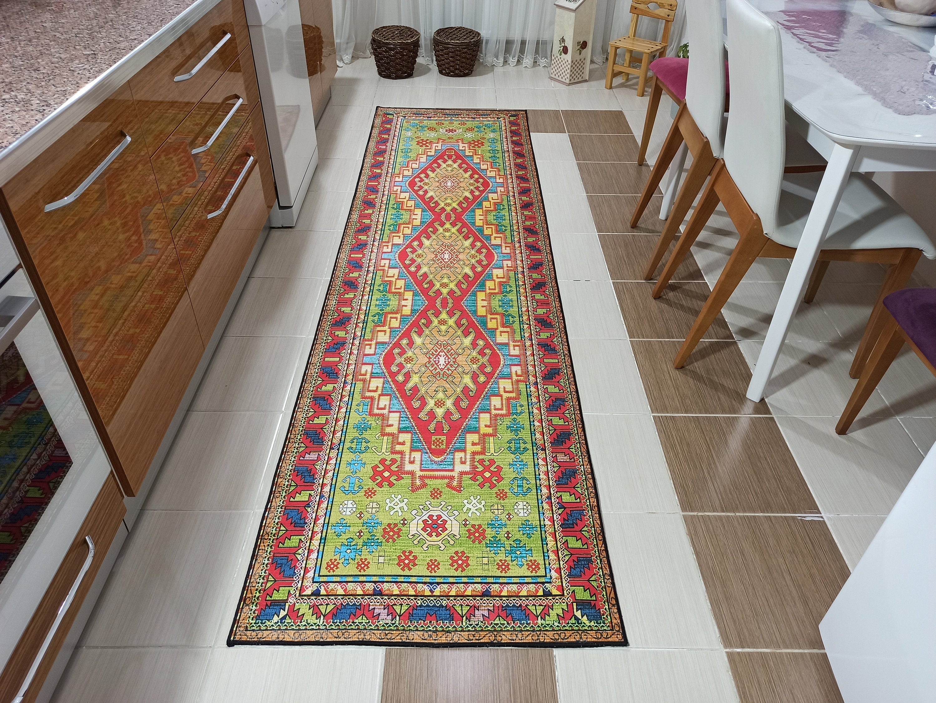 Nalan Rug Oriental Colorful Green Red Rug