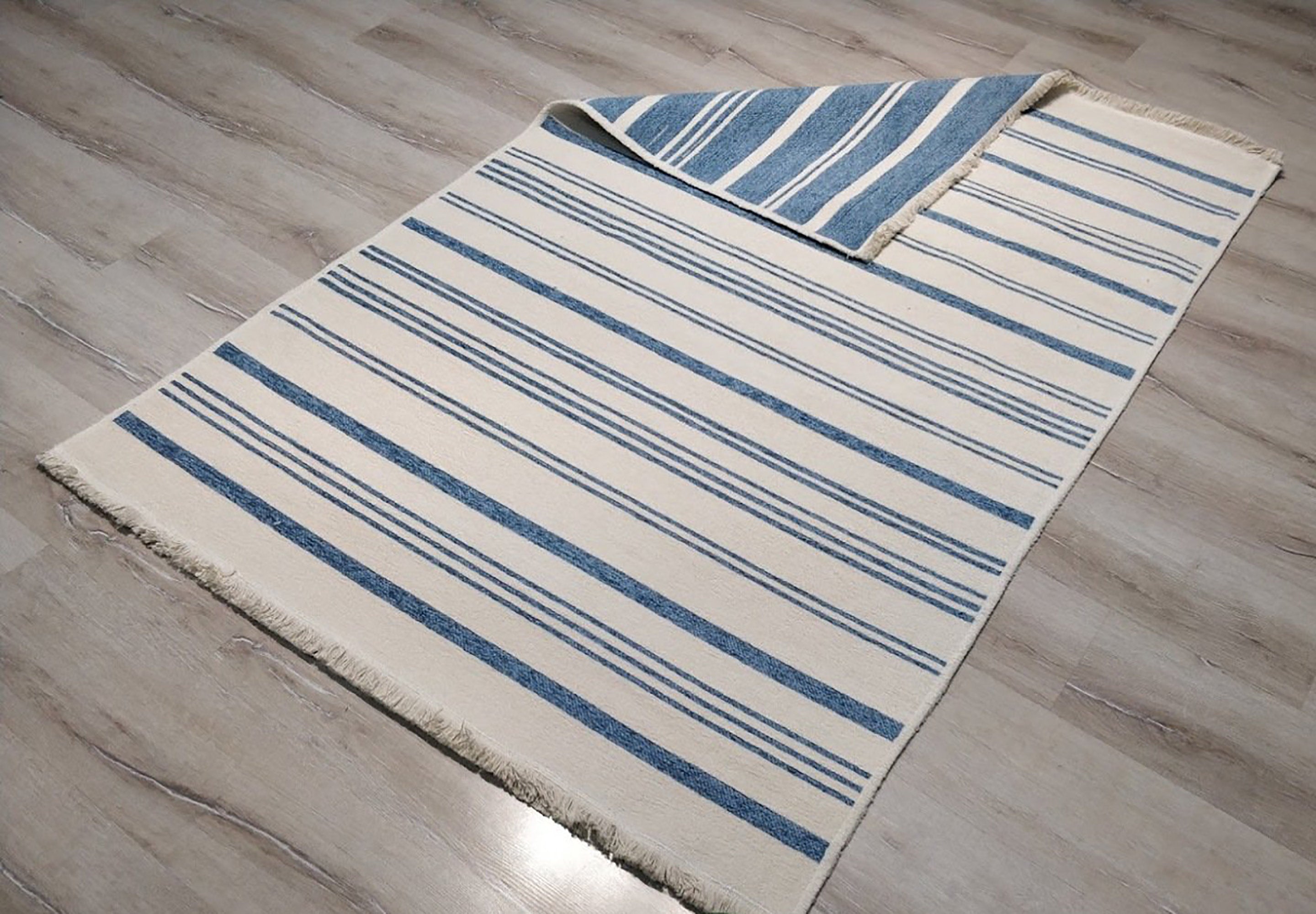 Nama Reversible Kilim Pastel Blue Neutral White Rug