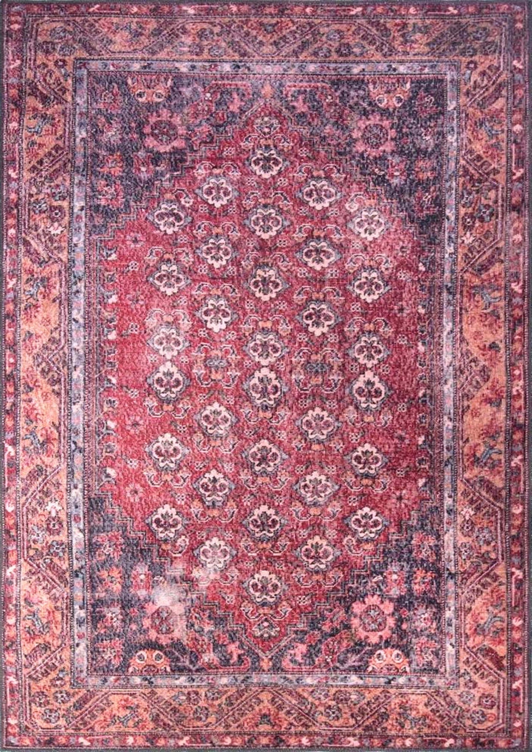 Nara Rug Turkish Red Orange Gray Rug