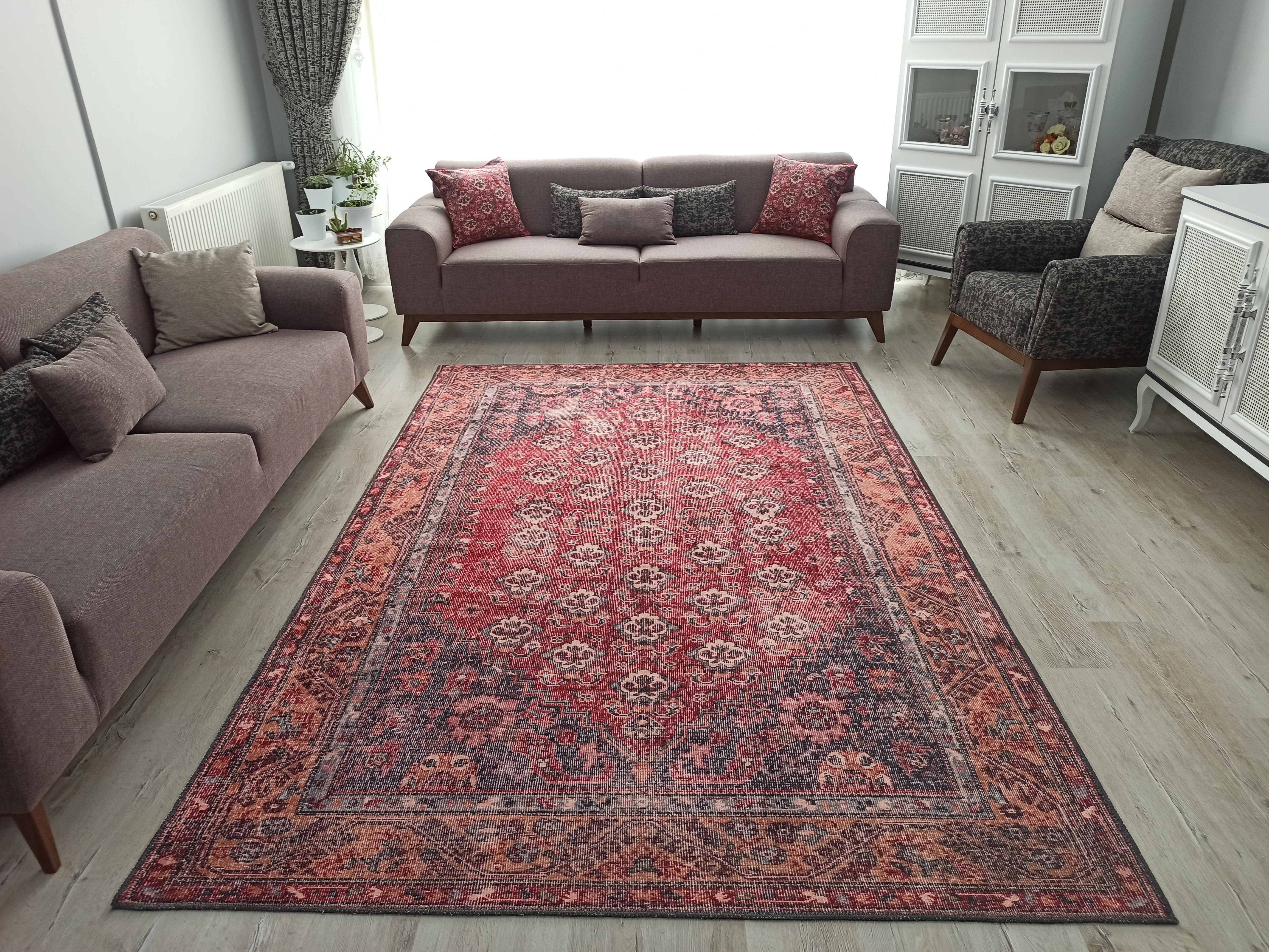 Nara Rug Turkish Red Orange Gray Rug