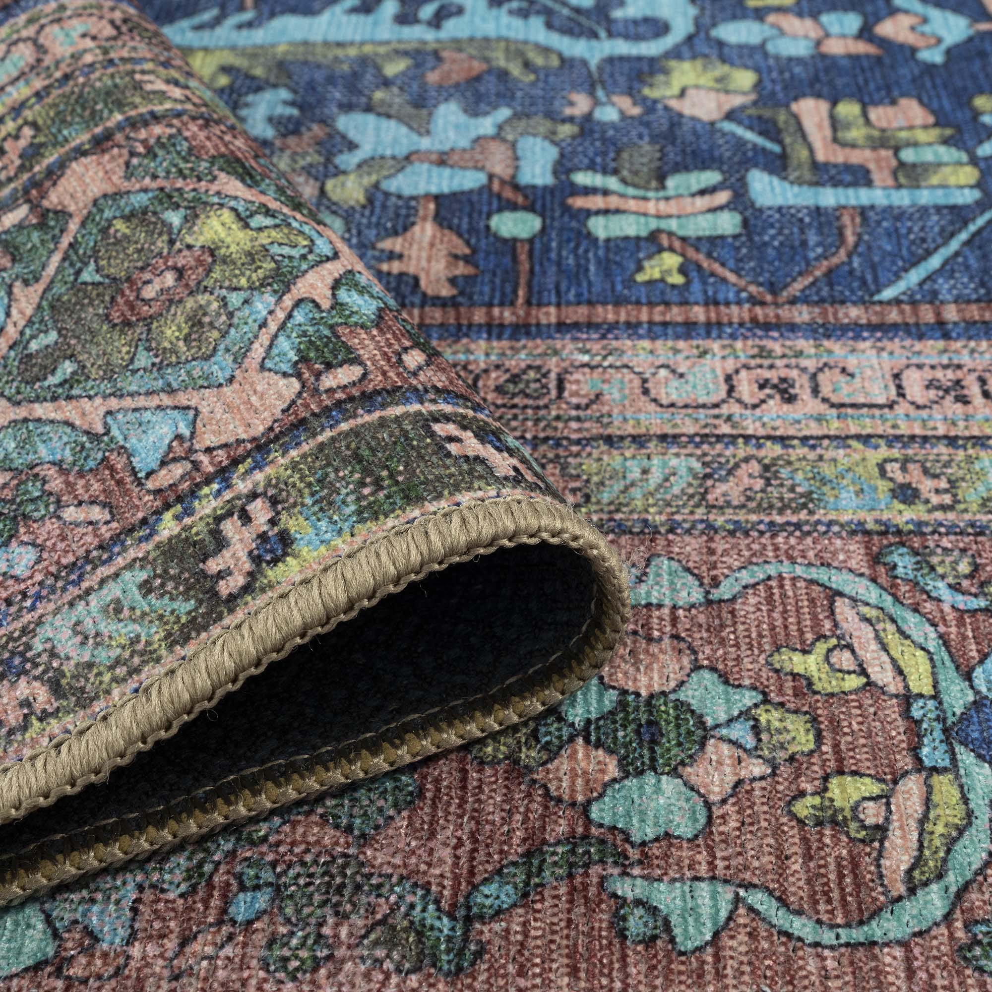 Navy Blue Boho Oushak Washable Rug