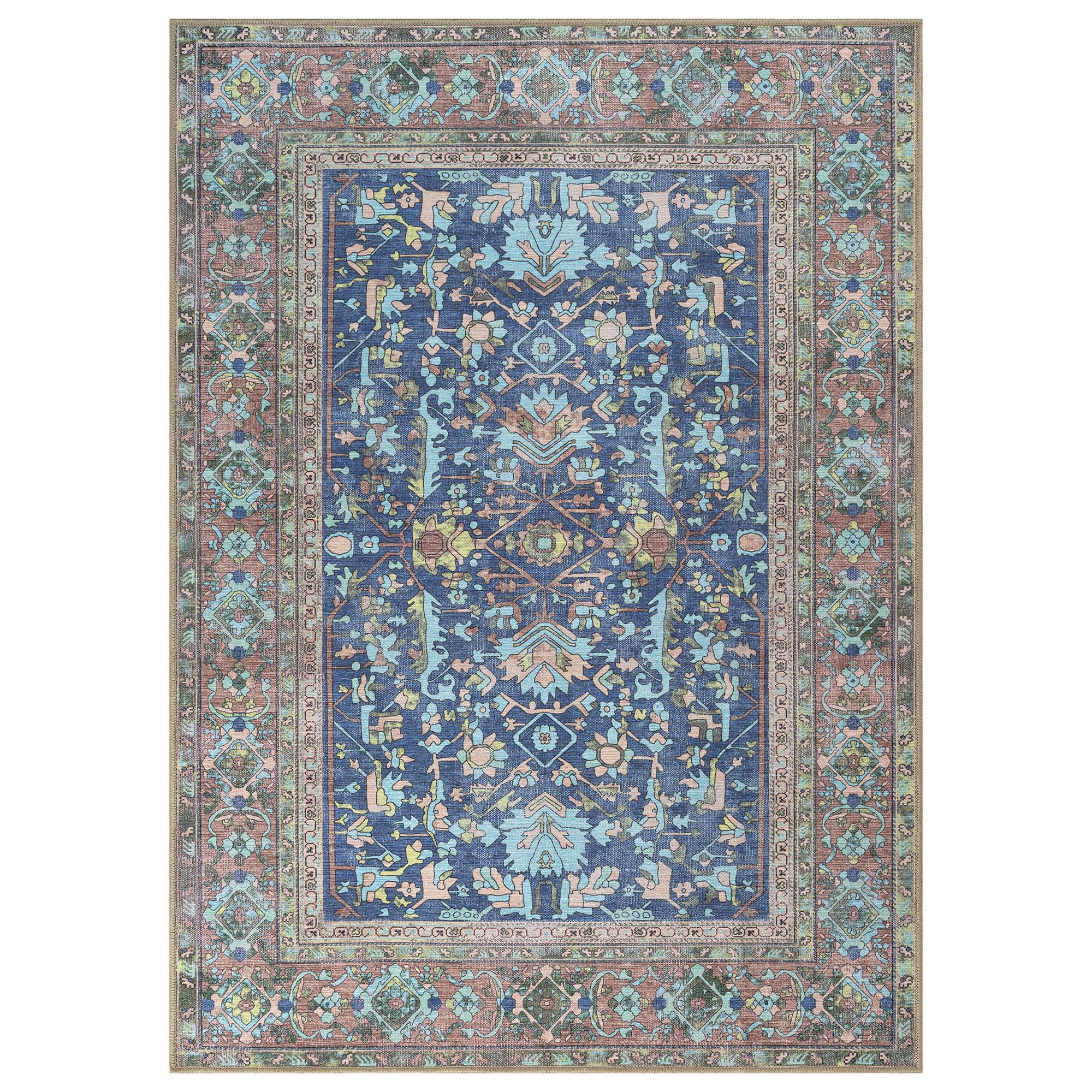 Navy Blue Boho Oushak Washable Rug