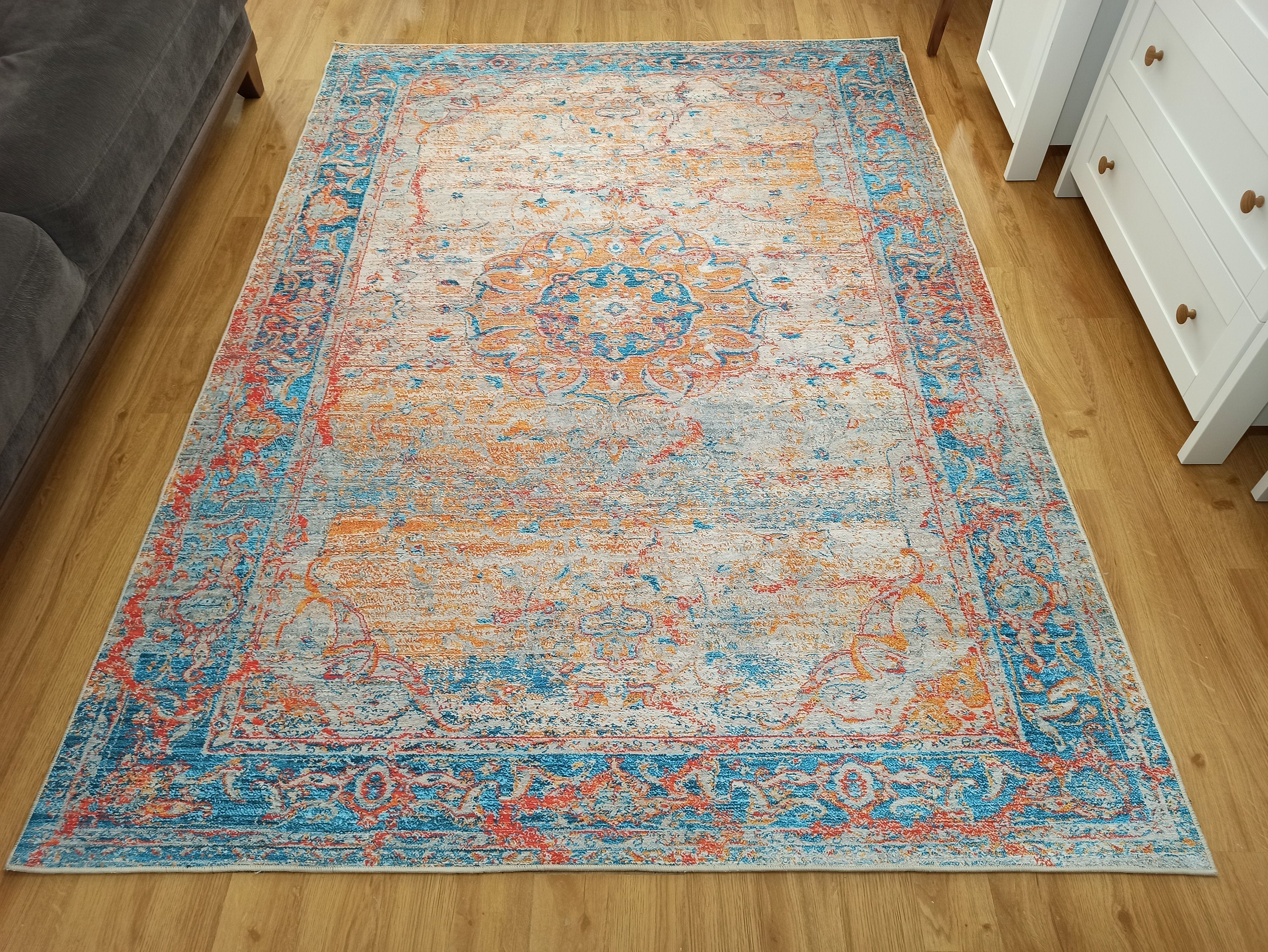 Neami Turkish Oriental Beige Orange Light Blue Rug