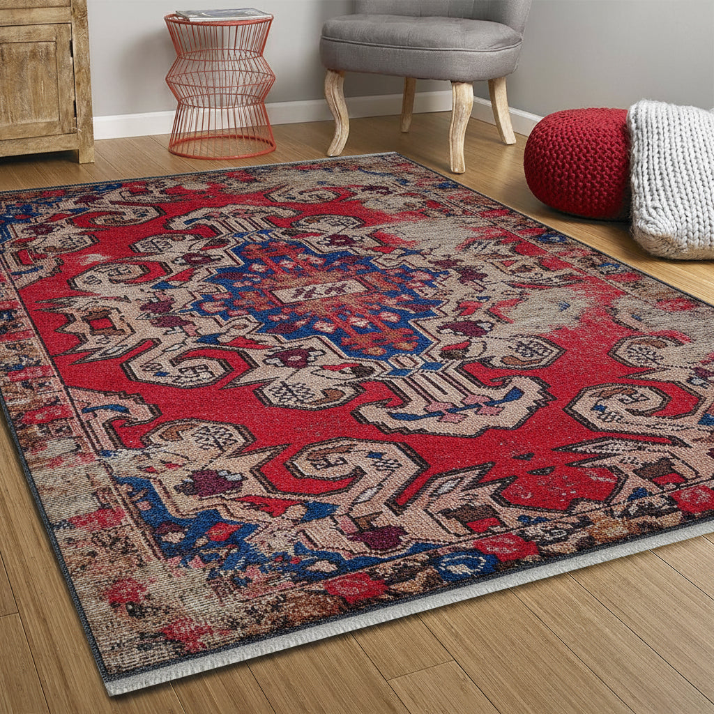 Noor Distressed Turkish Faded Red Rug