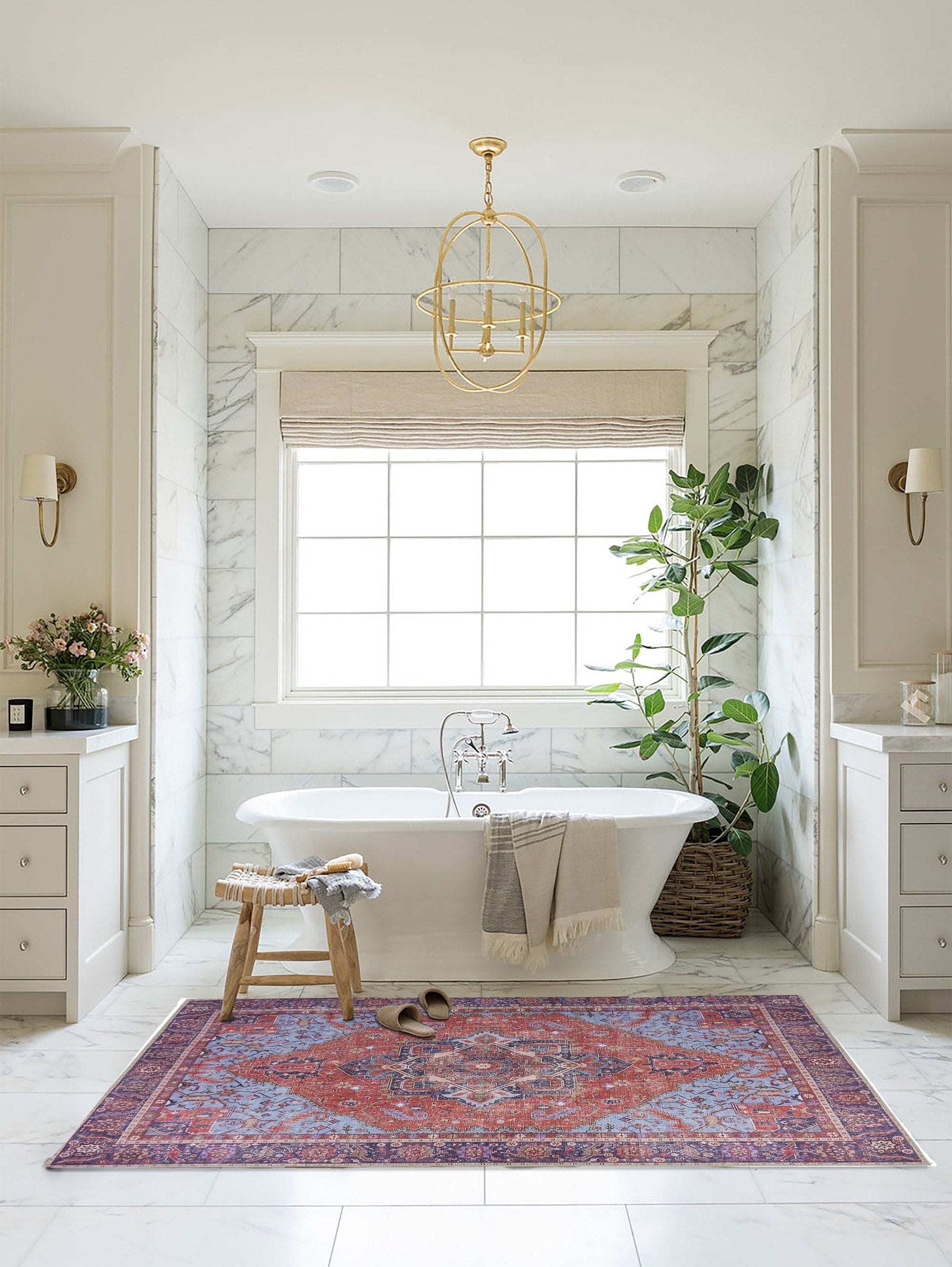 Ola Persian Heriz Red &amp; Blue Medallion Rug