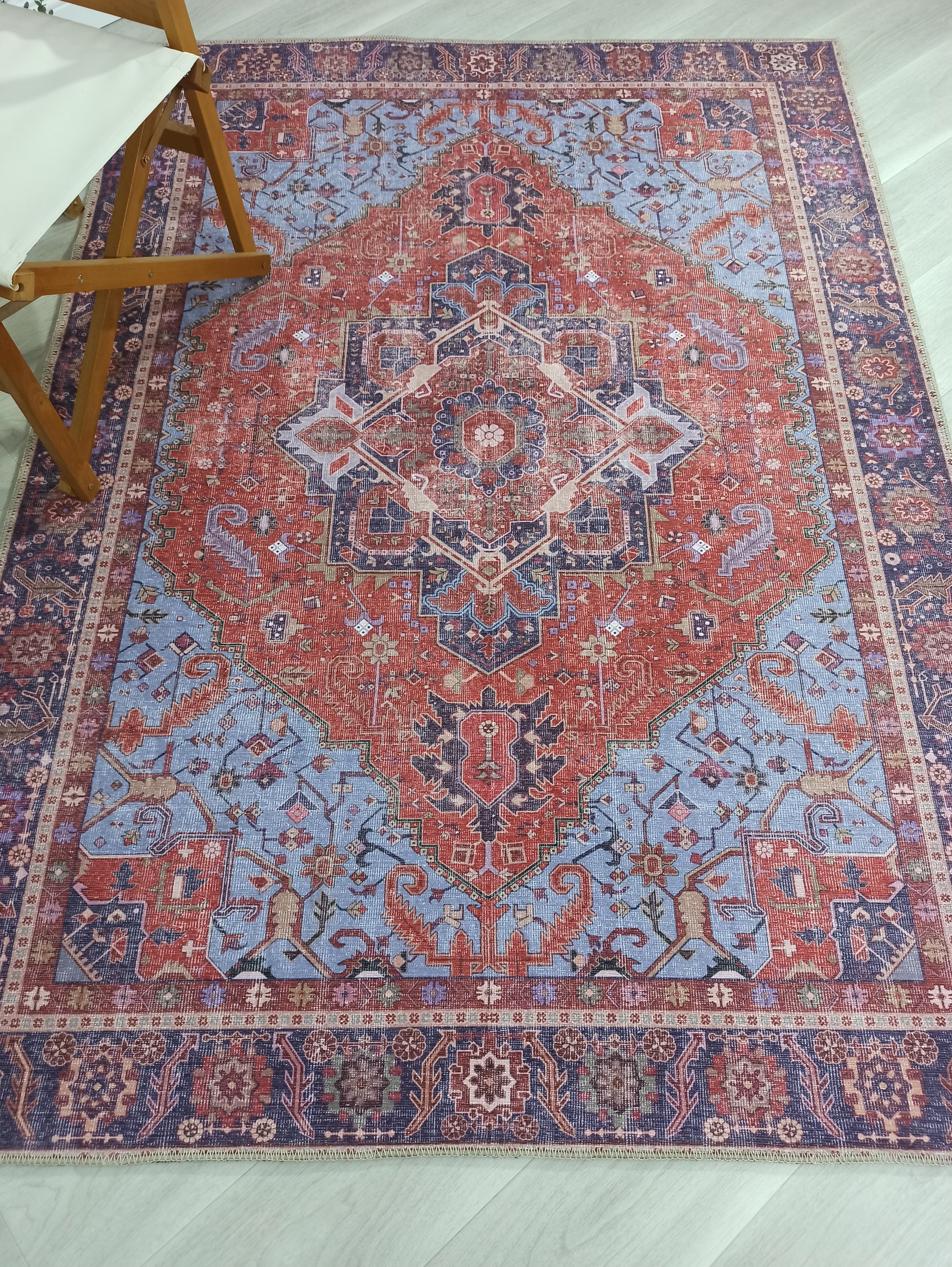 Ola Persian Heriz Red &amp; Blue Medallion Rug