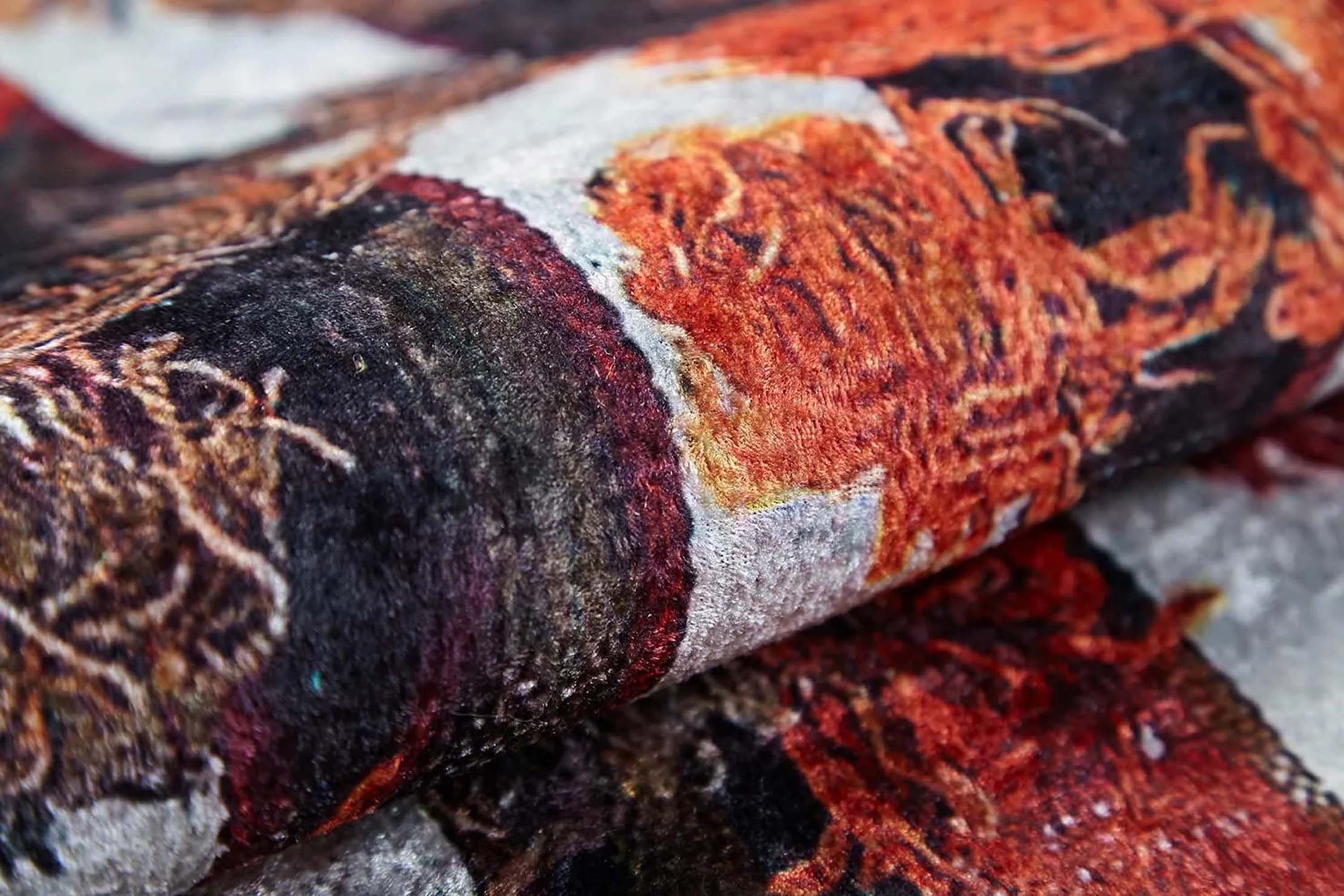 Orangi Turkish Checkered Pom Poms Orange Black Rug