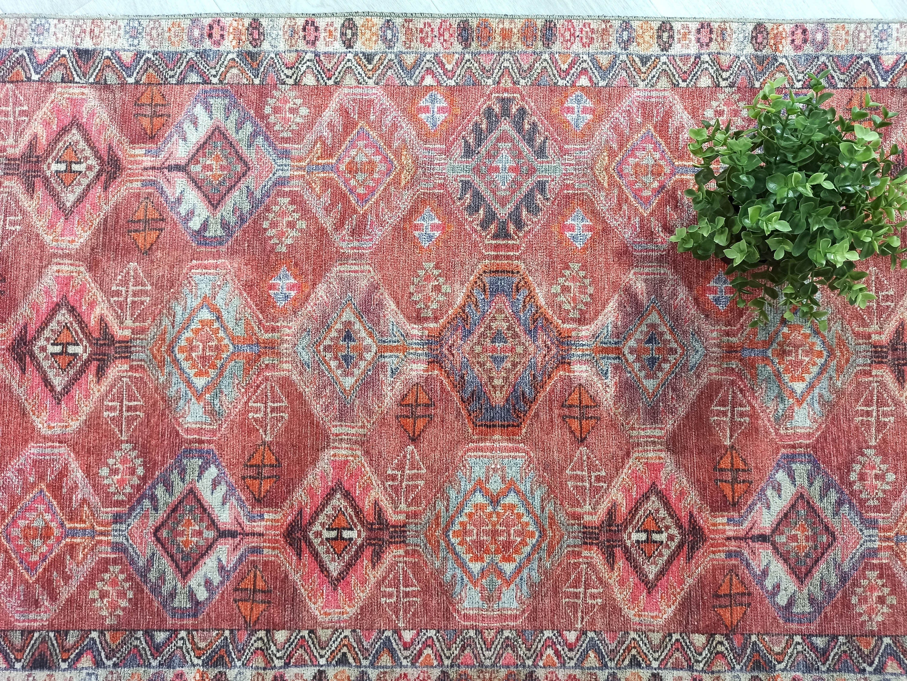 Kaki Rug Turkish Vintage Terracotta Red Orange Pink Rug