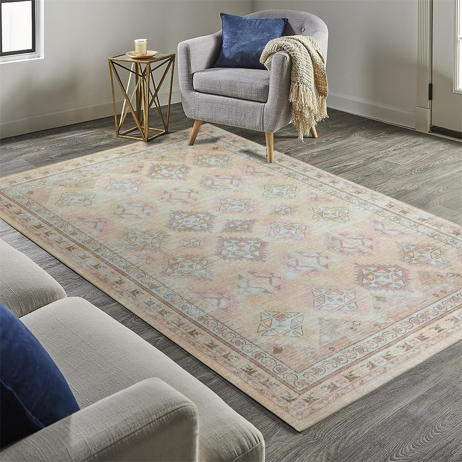 Raisanna Pale Brown Beige Herki Vintage Rug