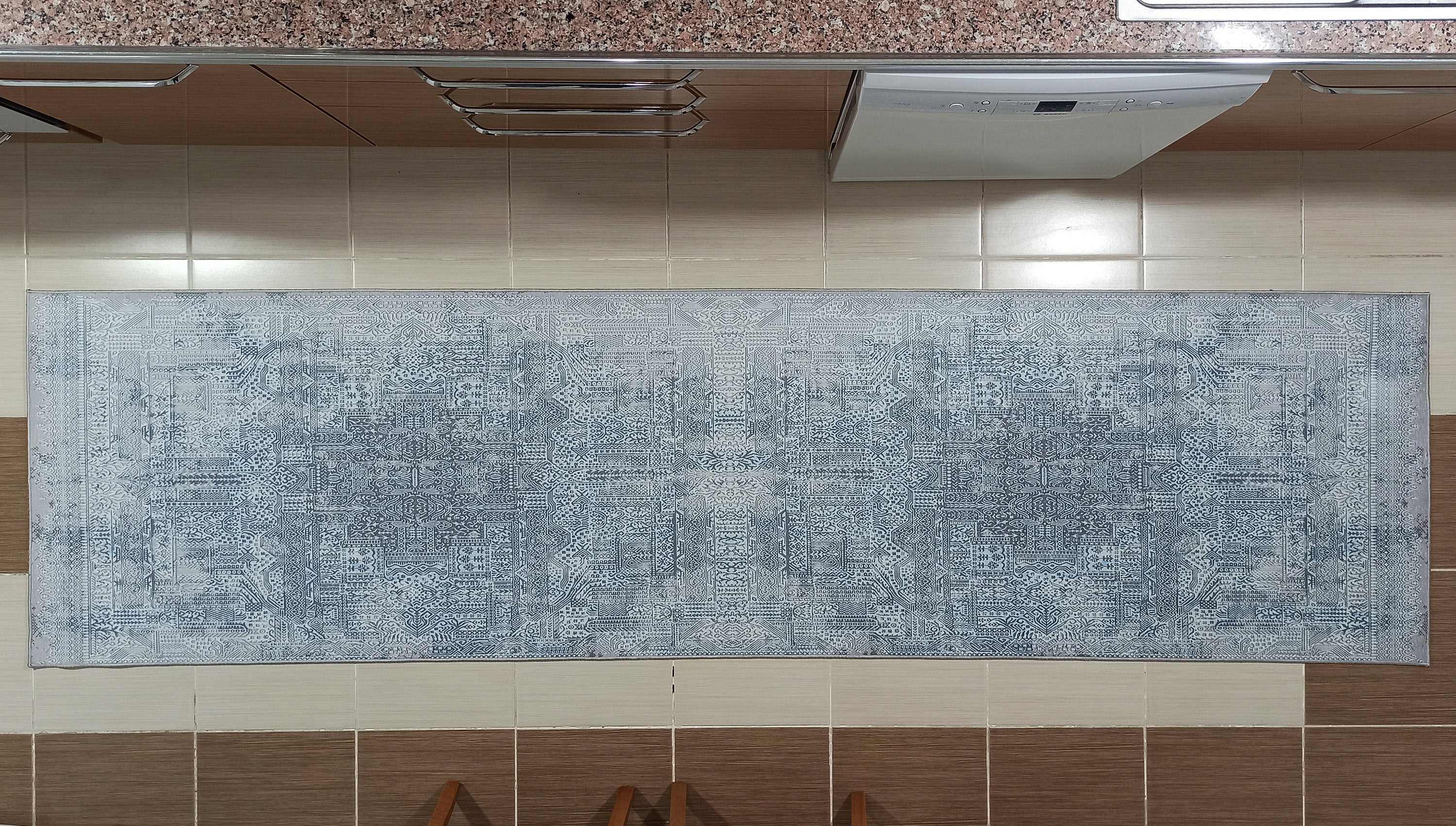 Pana Runner Turkish Distressed Gray Light Blue White Rug
