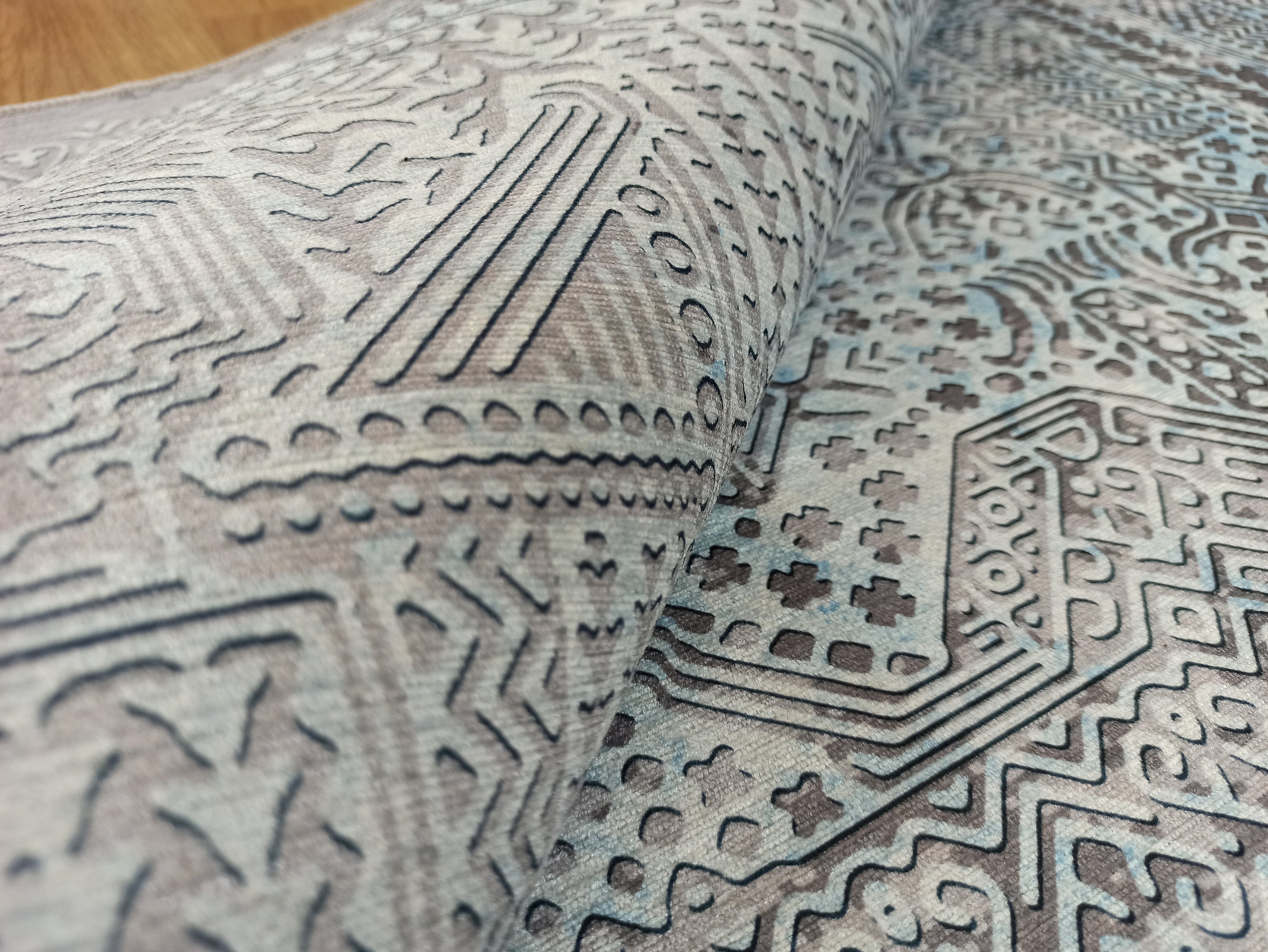 Pella Turkish Distressed Gray Light Blue White Rug