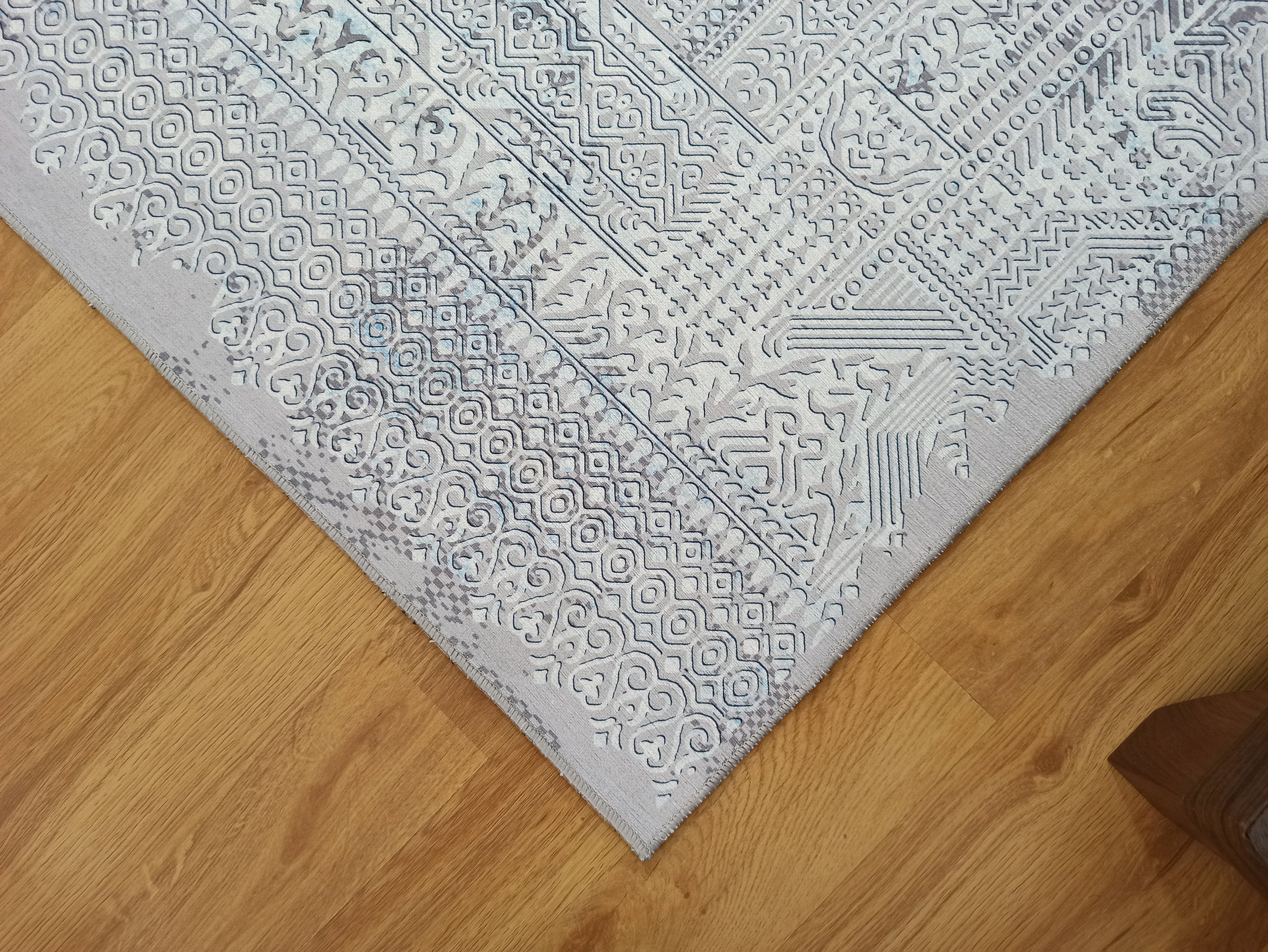 Pella Turkish Distressed Gray Light Blue White Rug