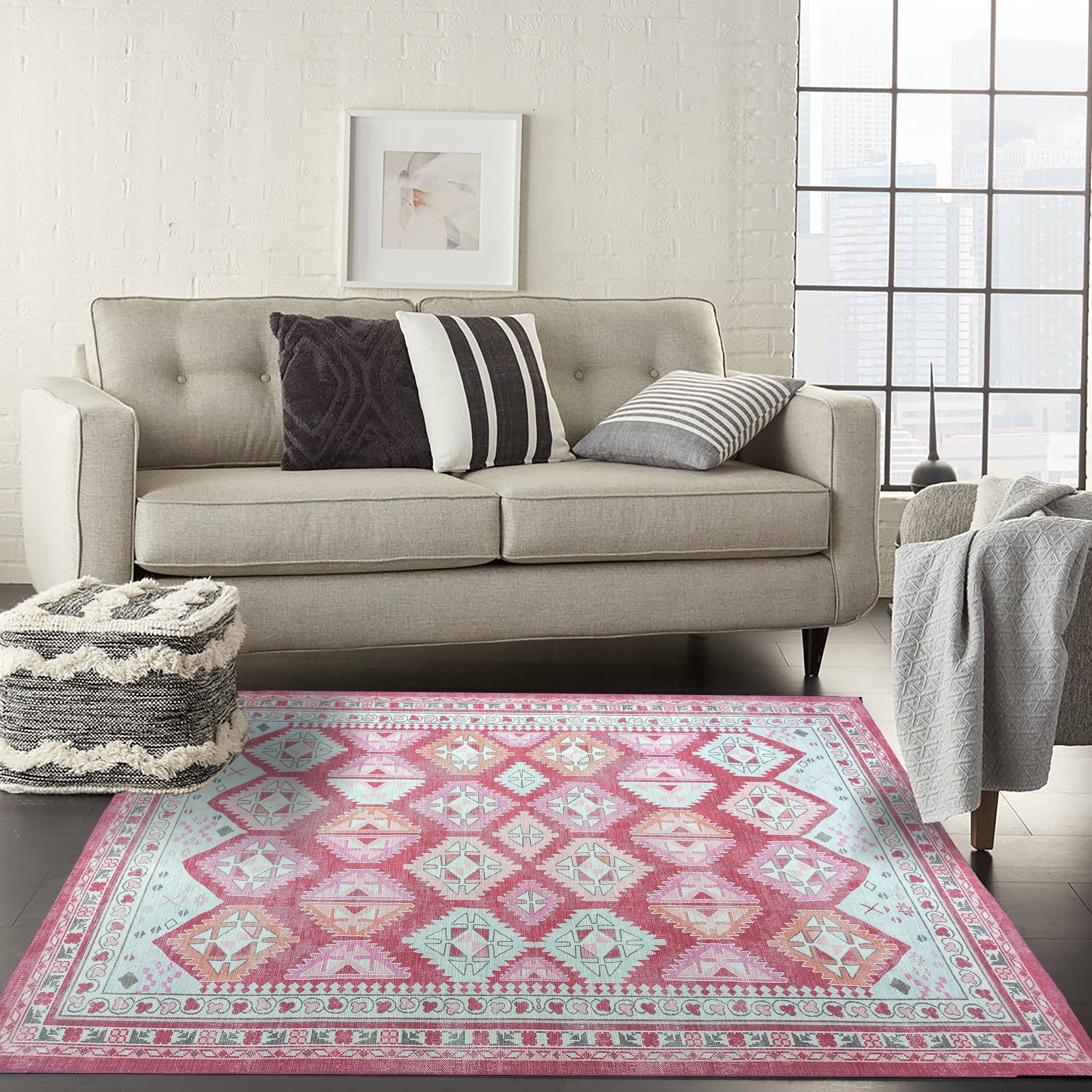Valentina Pink Herki Vintage Diamond Rug