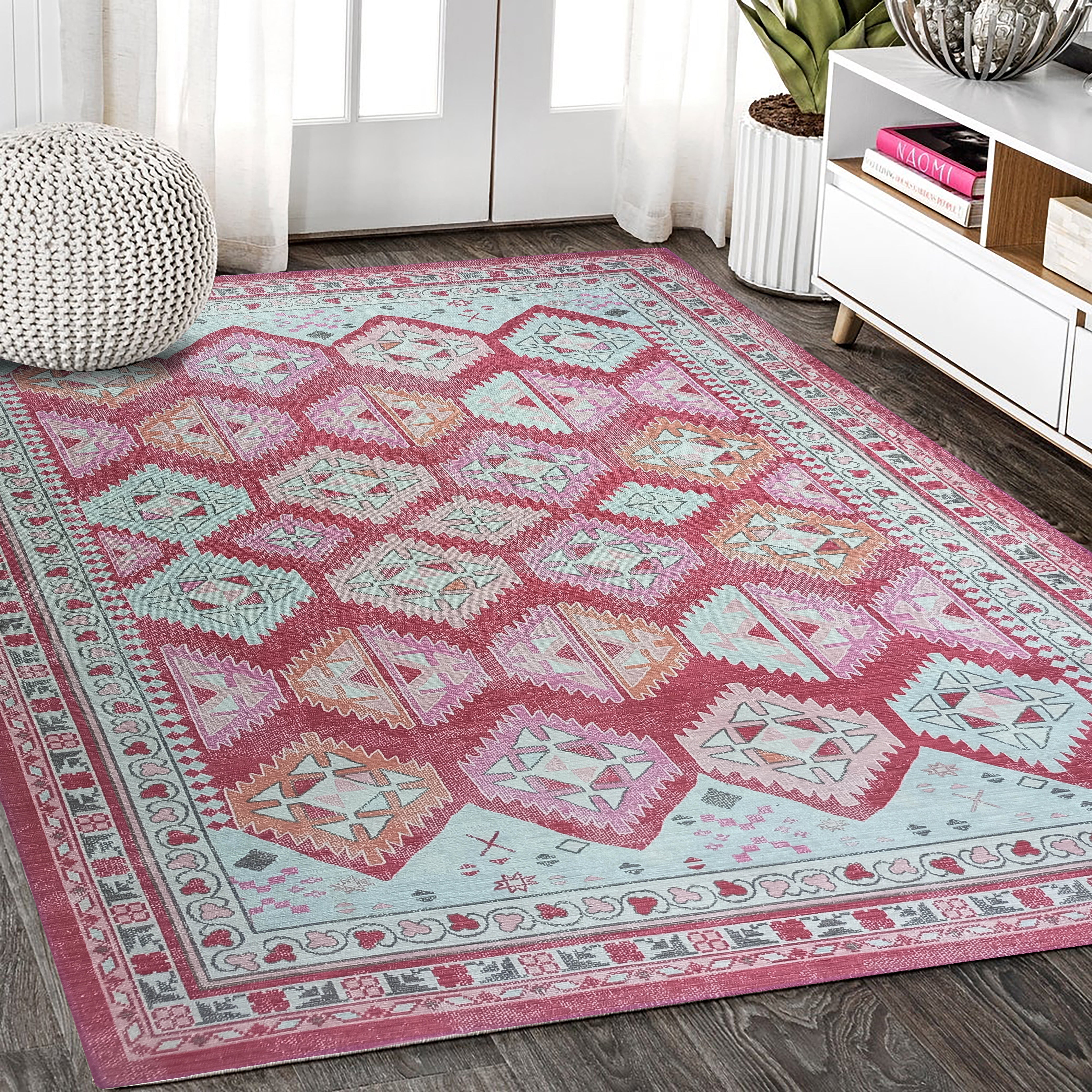 Valentina Pink Herki Vintage Diamond Rug