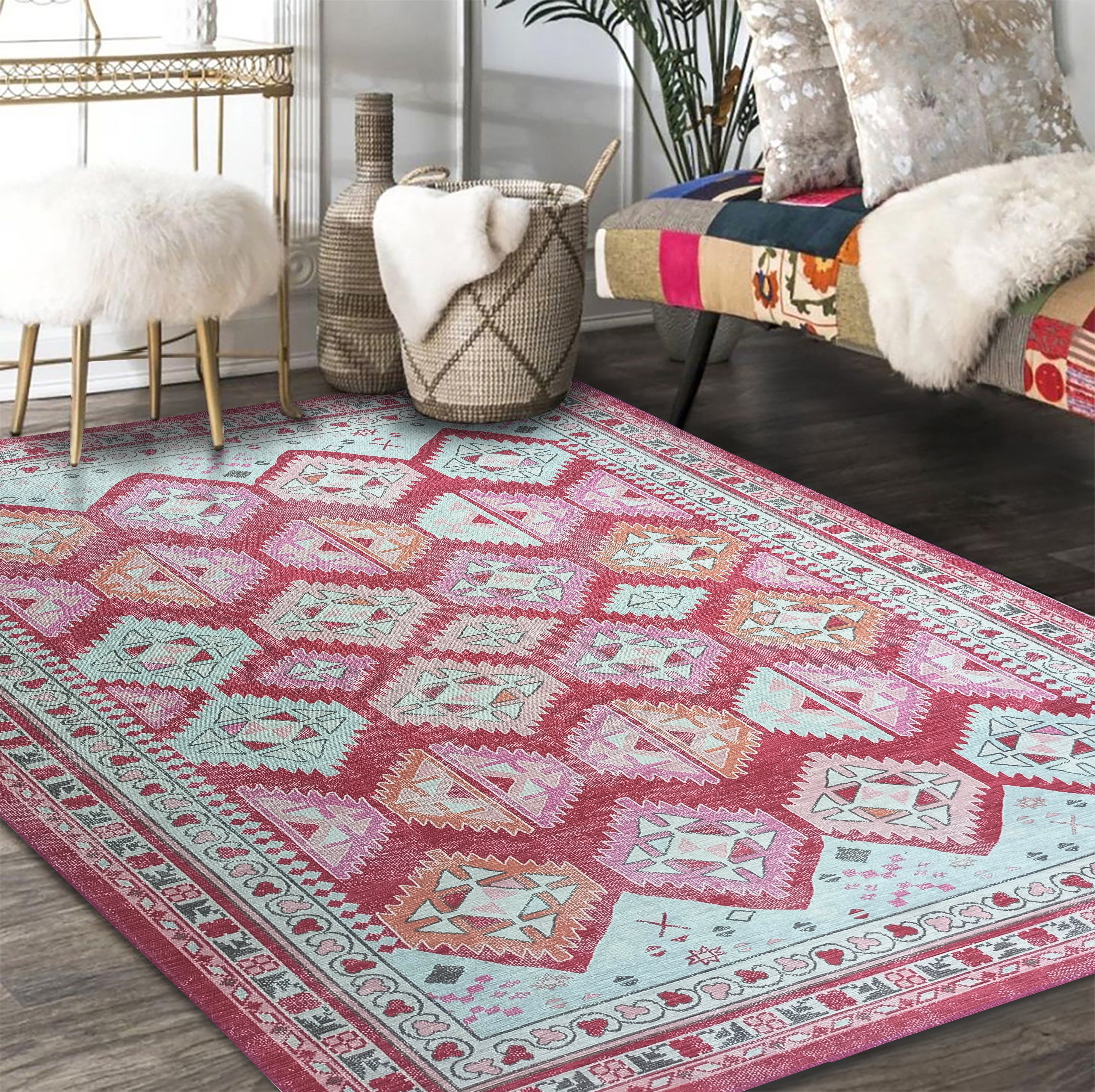 Valentina Pink Herki Vintage Diamond Rug