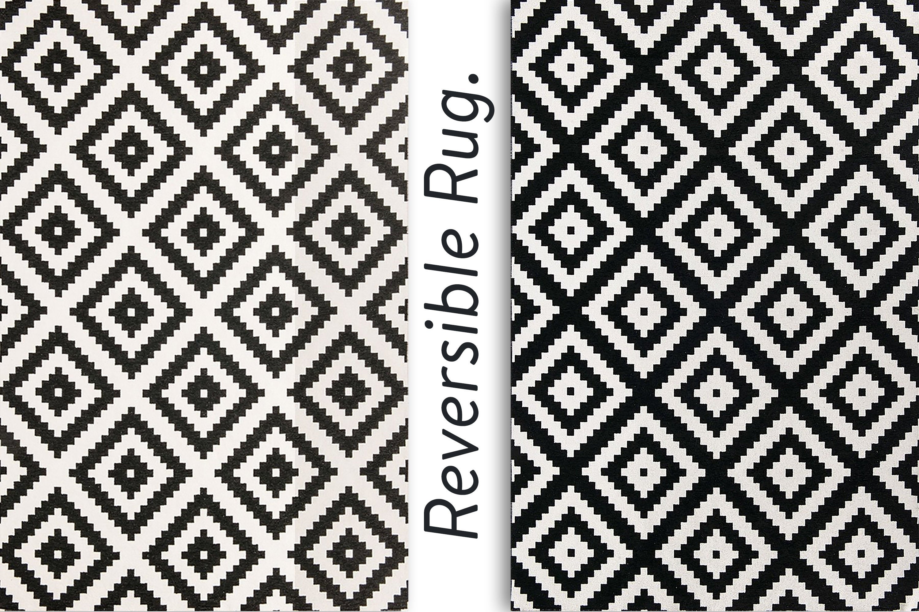 Qara Reversible Scandinavia Diamond Black and White Rug