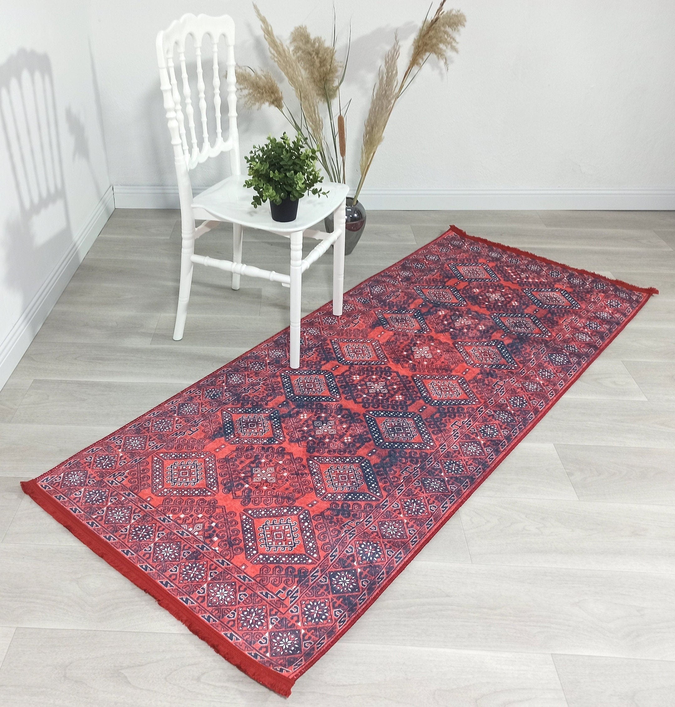 Ramsa Rug Red Navy Blue Turkish Area Rug