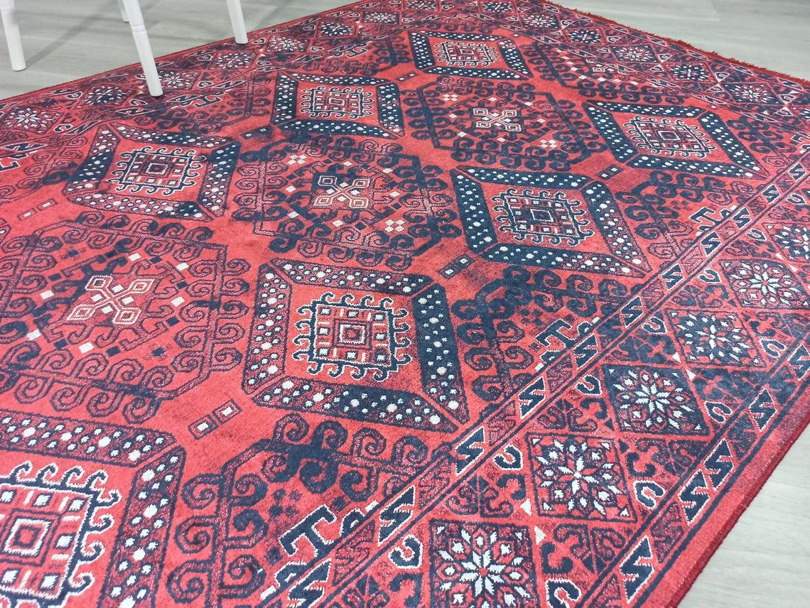 Ramsa Rug Red Navy Blue Turkish Area Rug