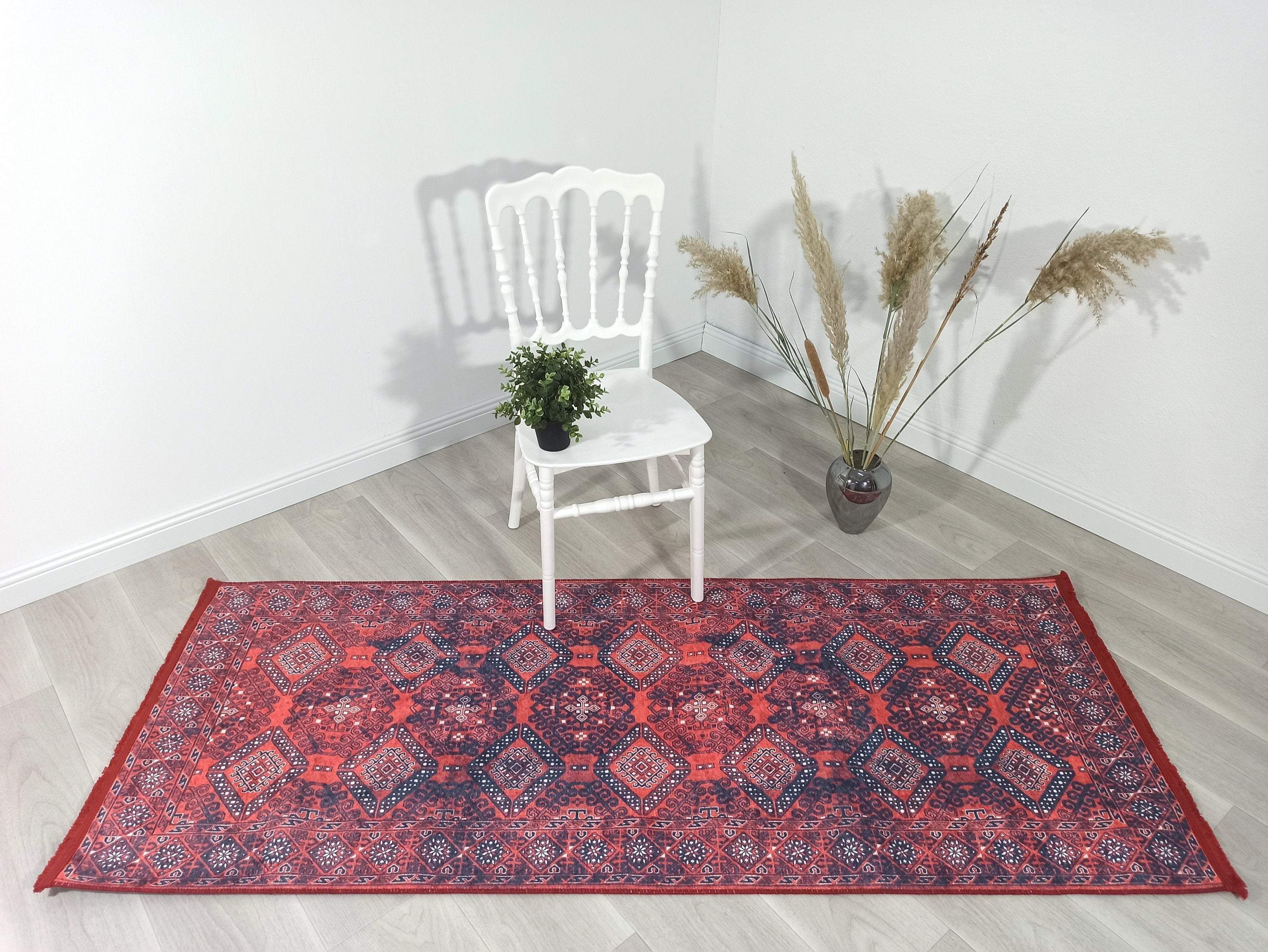 Ramsa Rug Red Navy Blue Turkish Area Rug