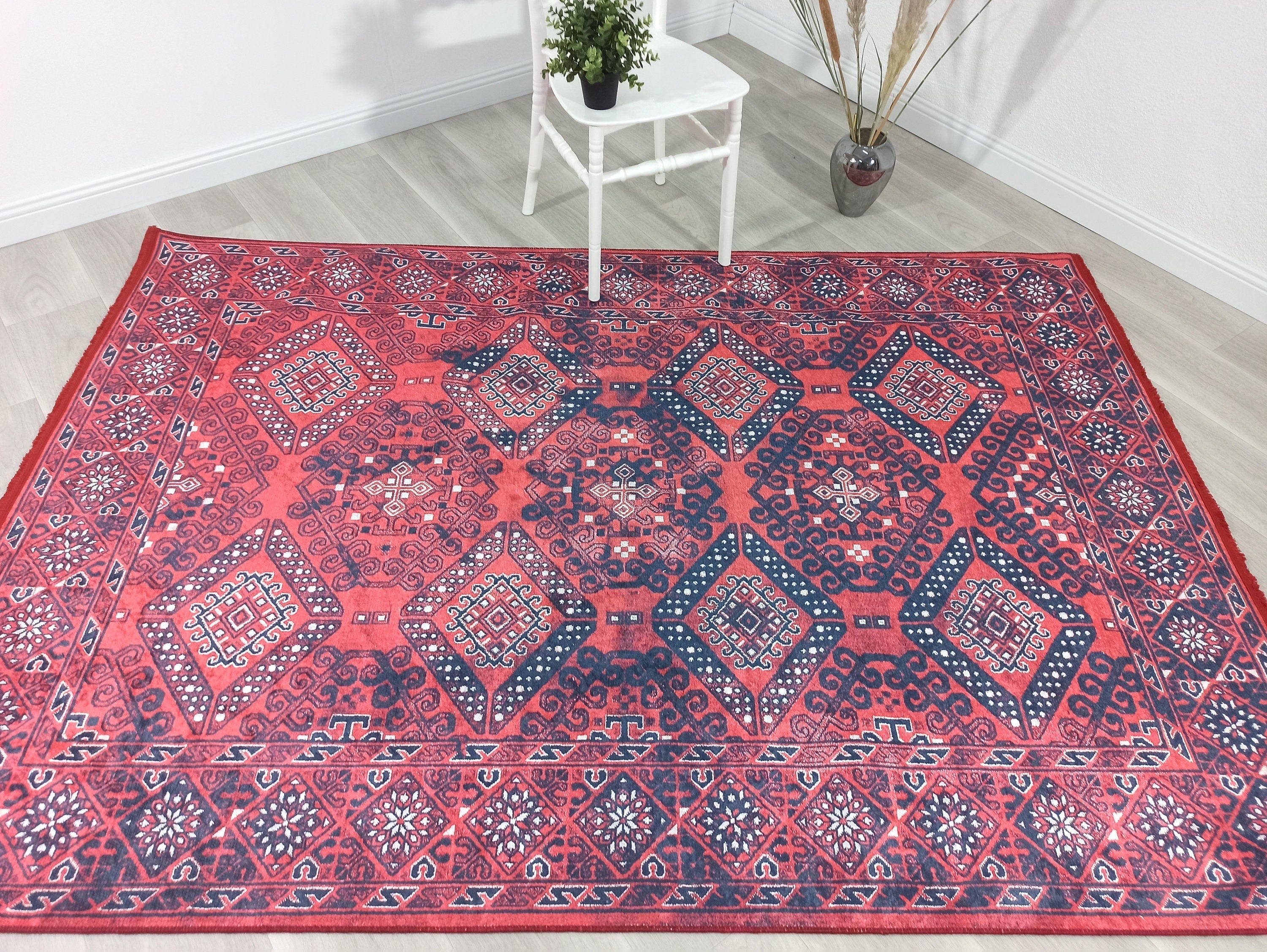 Ramsa Rug Red Navy Blue Turkish Area Rug
