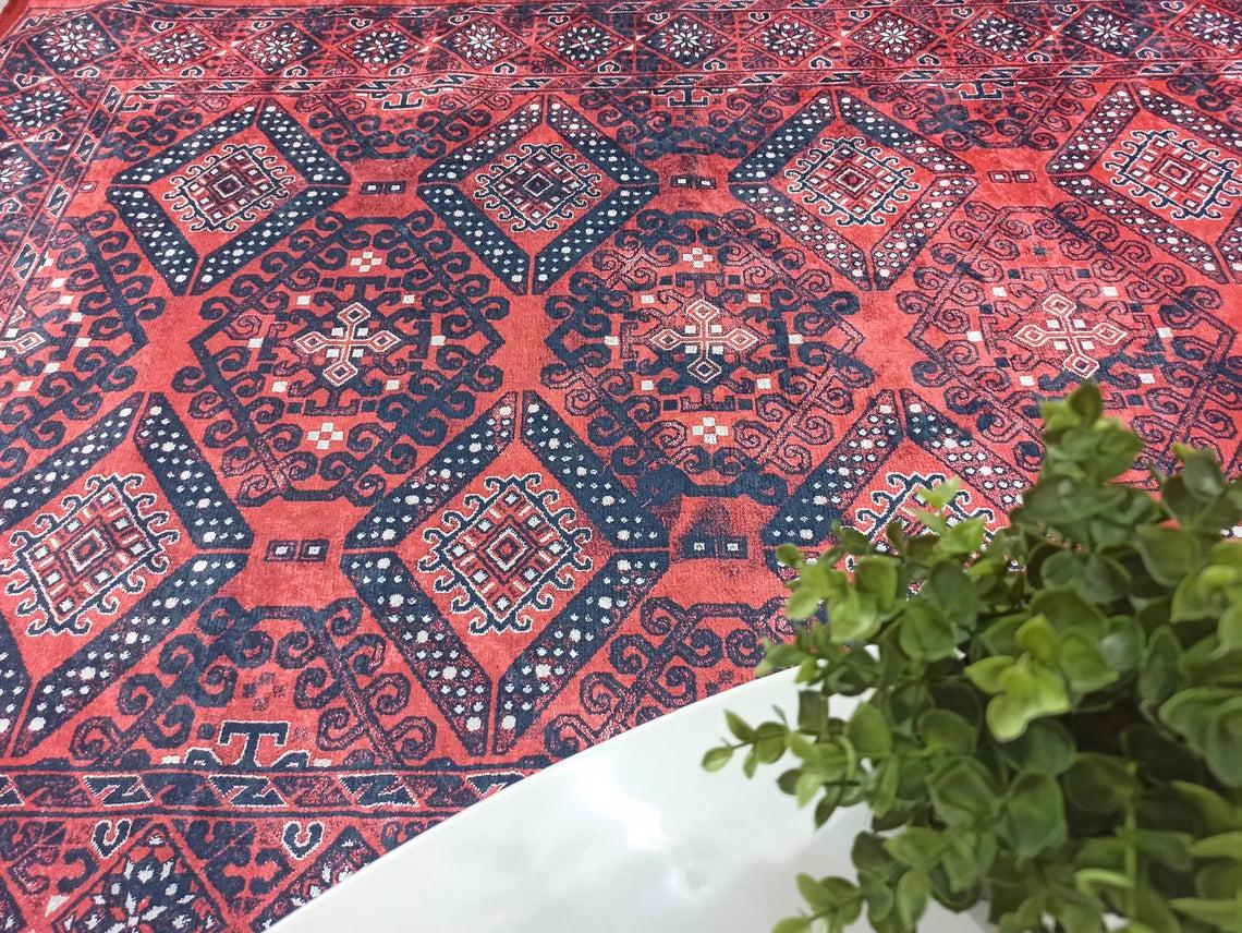 Ramsa Rug Red Navy Blue Turkish Area Rug