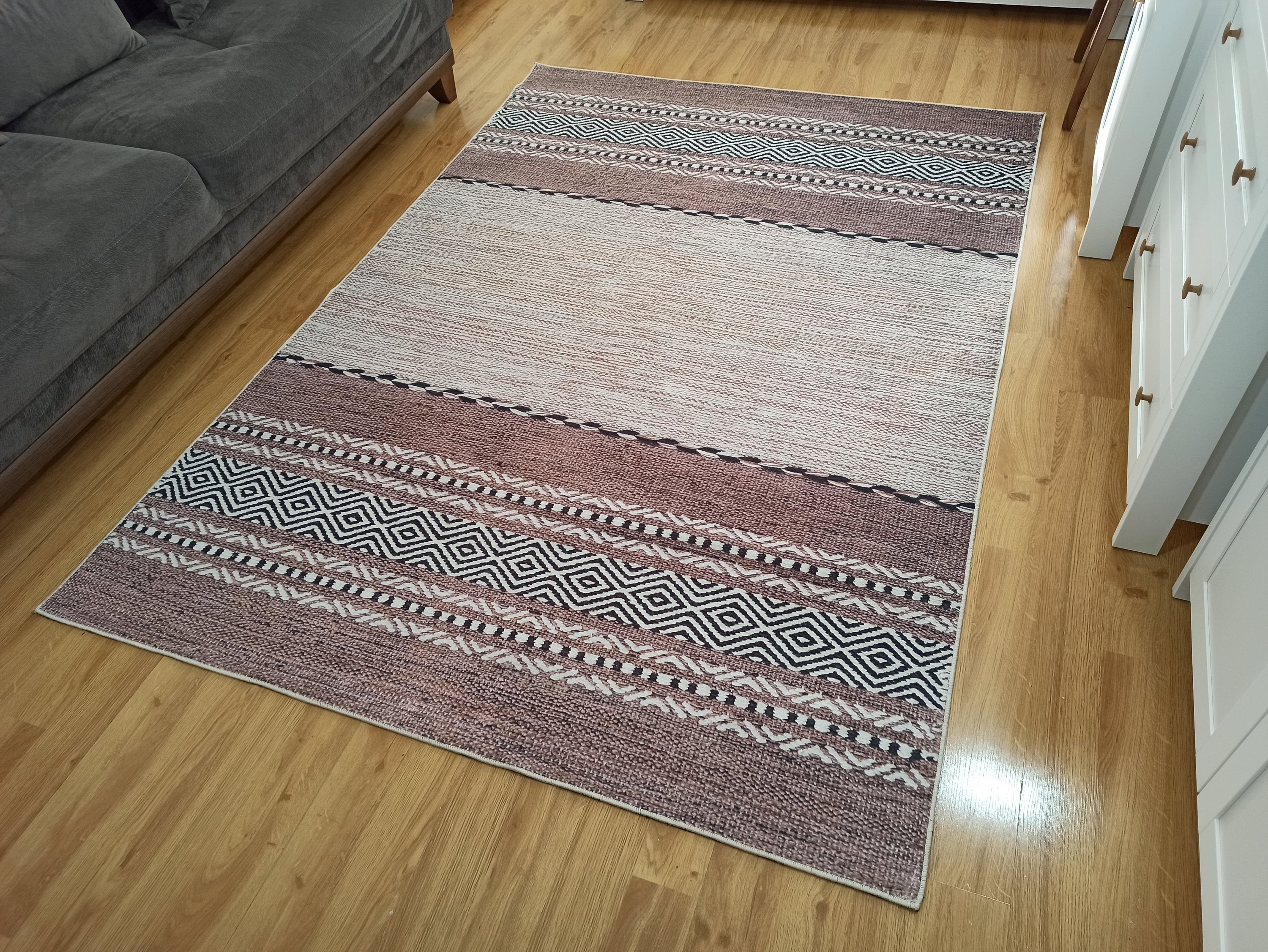 Rana Rug Kilim Design Brown Beige Striped Rug