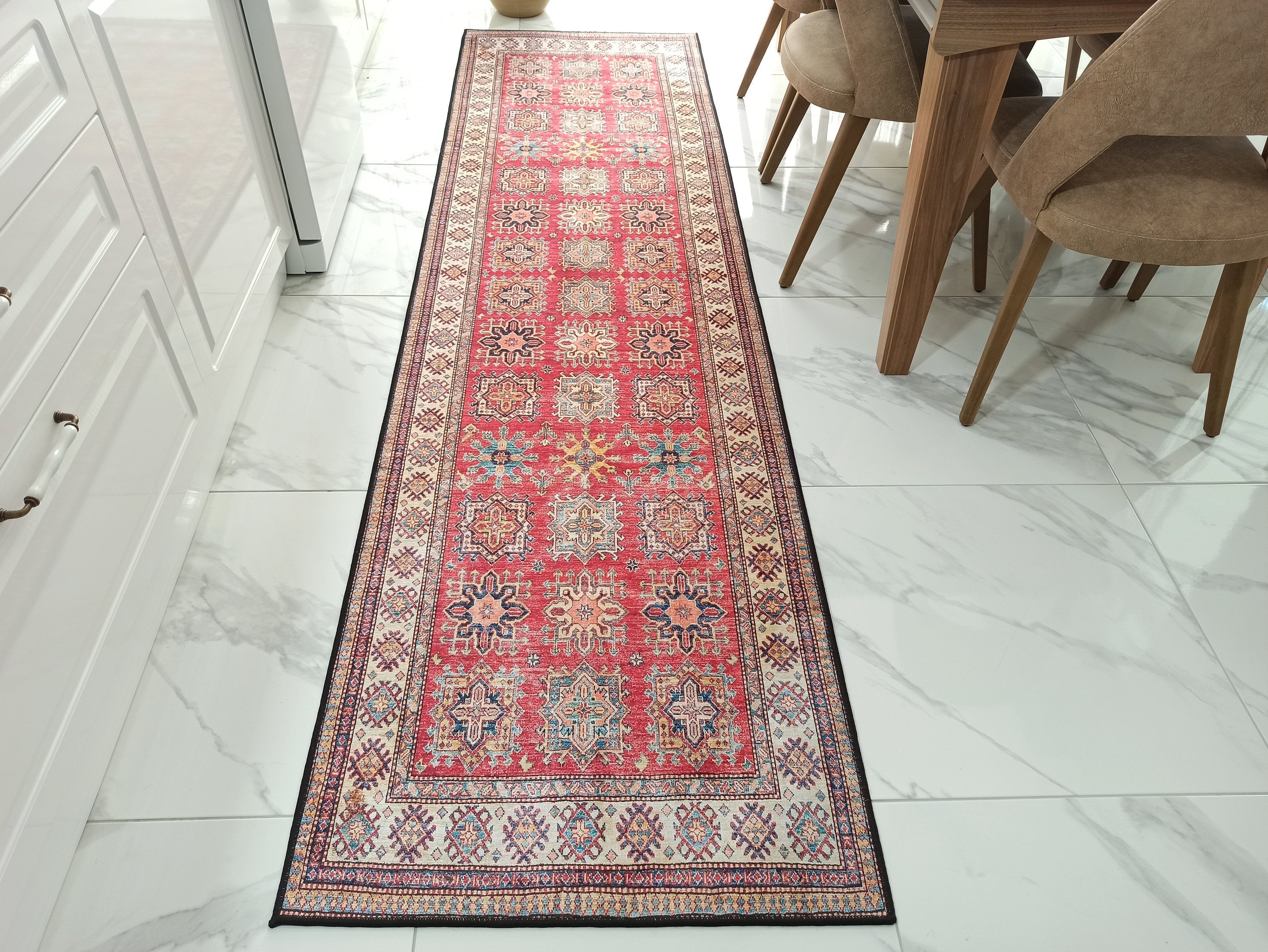 Ravia Runner Turkish Kilim Red Beige Rug