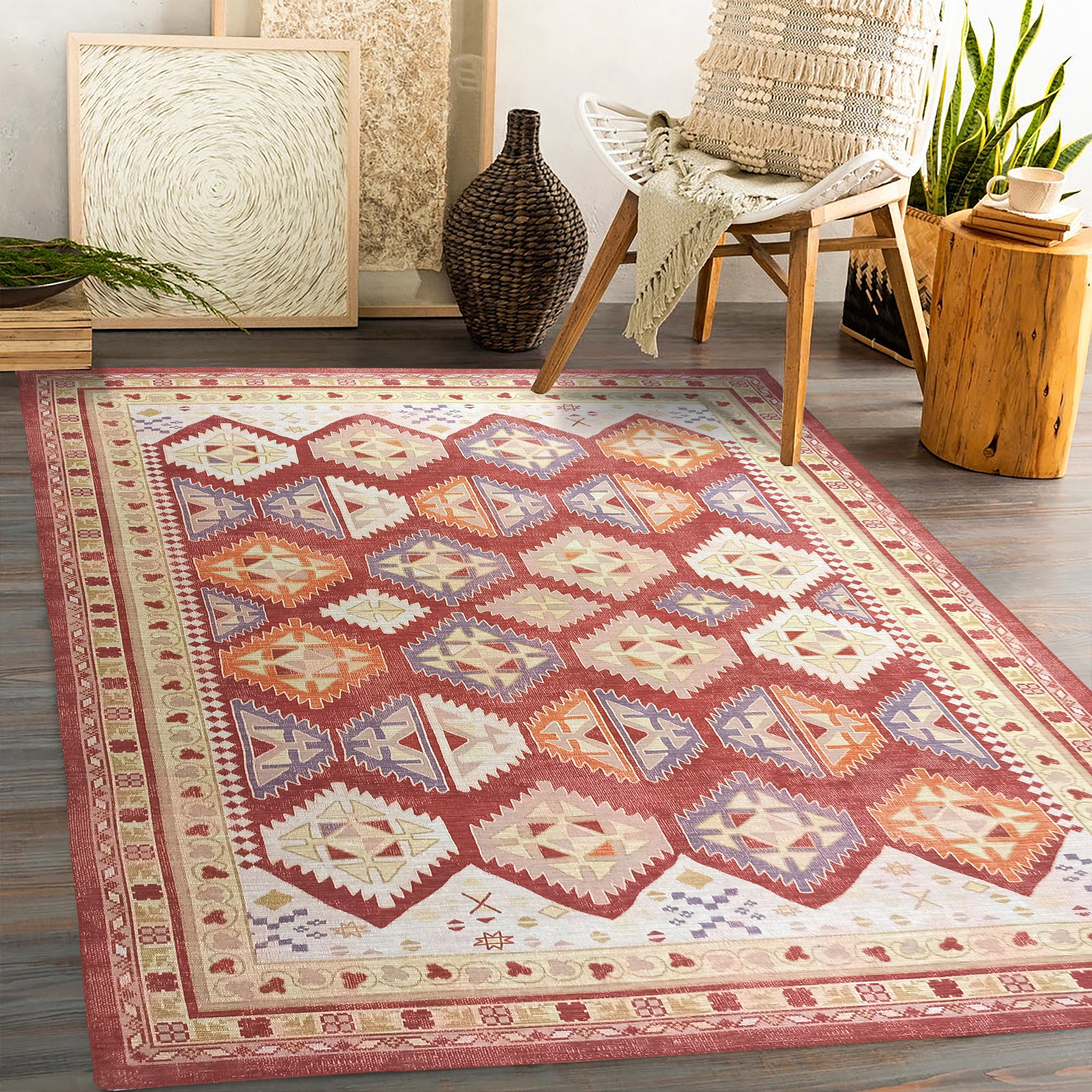 Solene Red Herki Vintage Oriental Rug