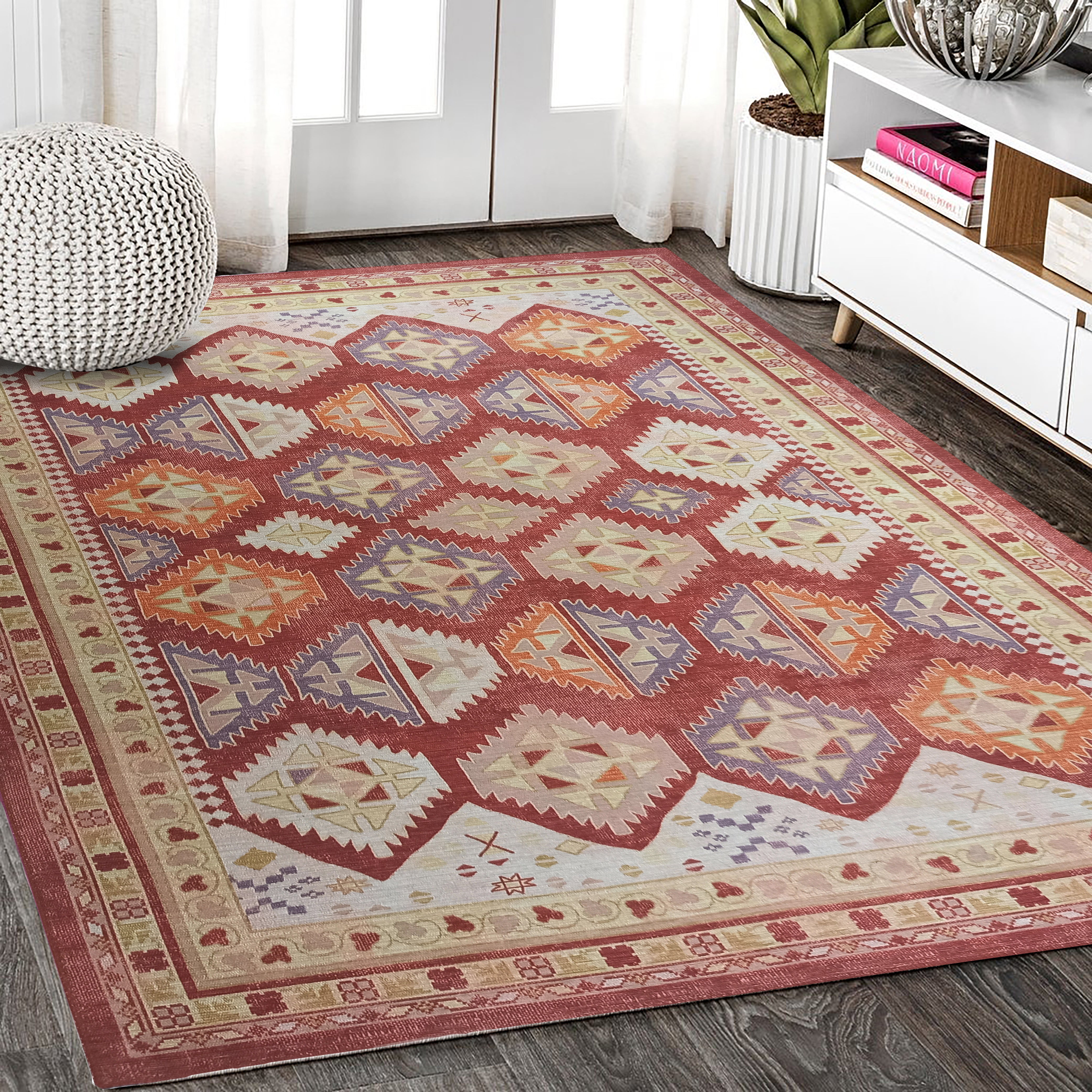 Solene Red Herki Vintage Oriental Rug