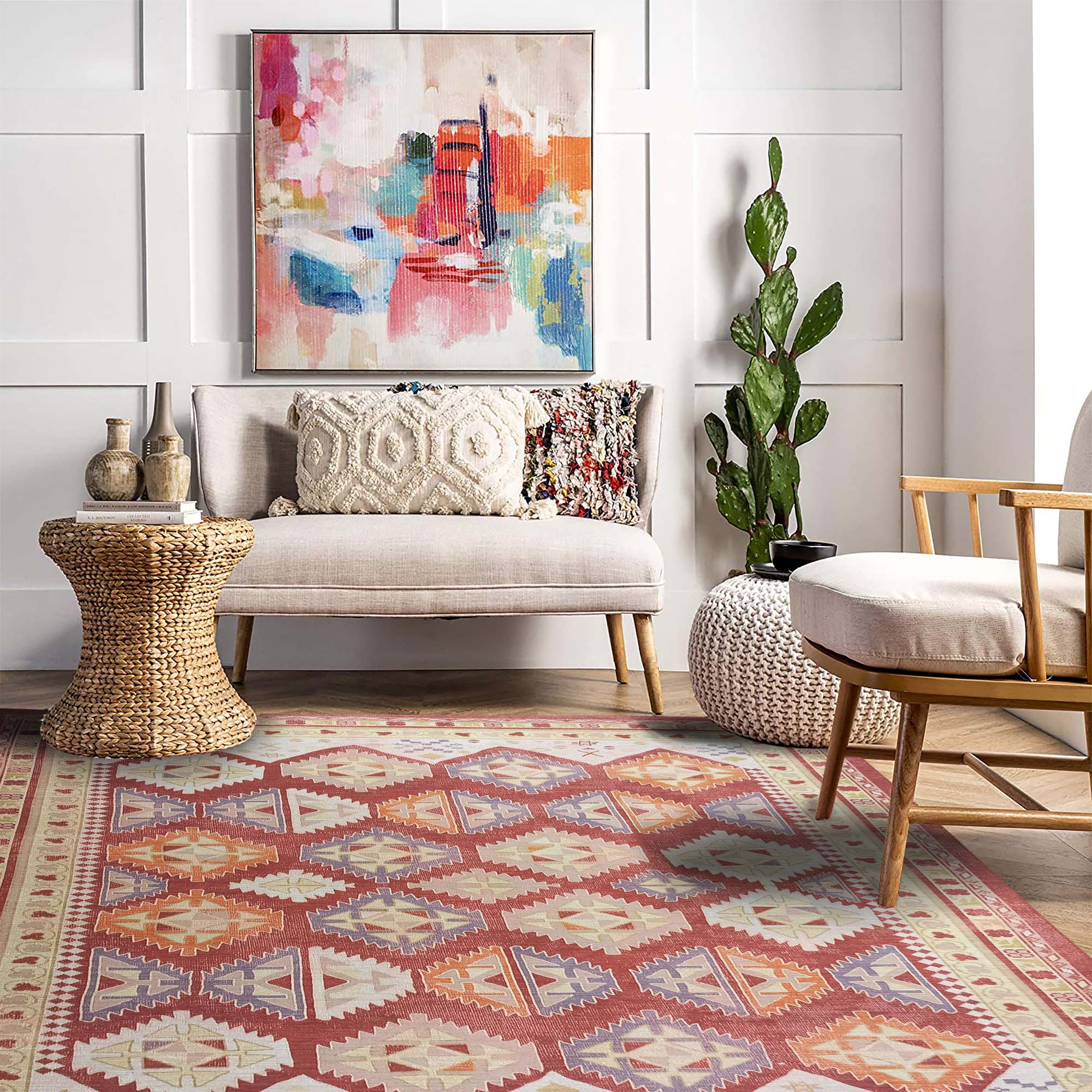 Solene Red Herki Vintage Oriental Rug