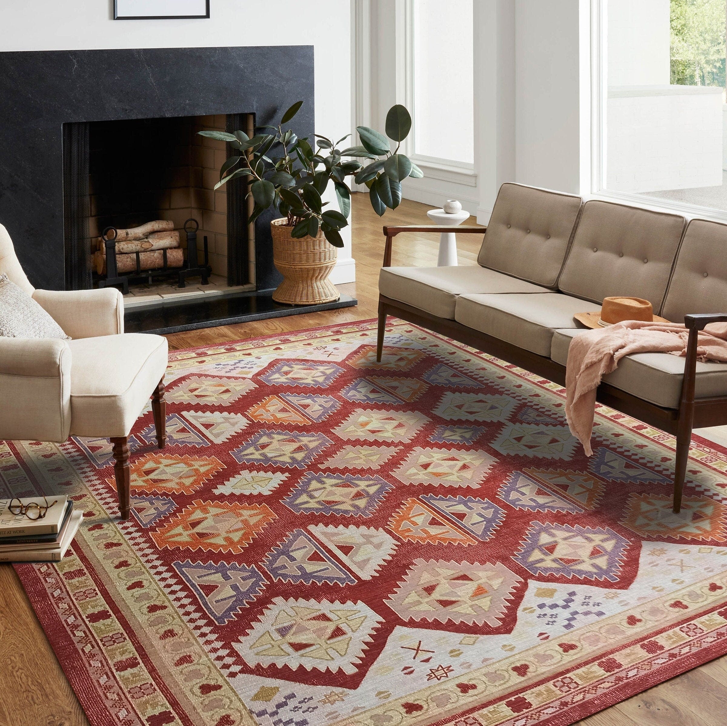 Solene Red Herki Vintage Oriental Rug