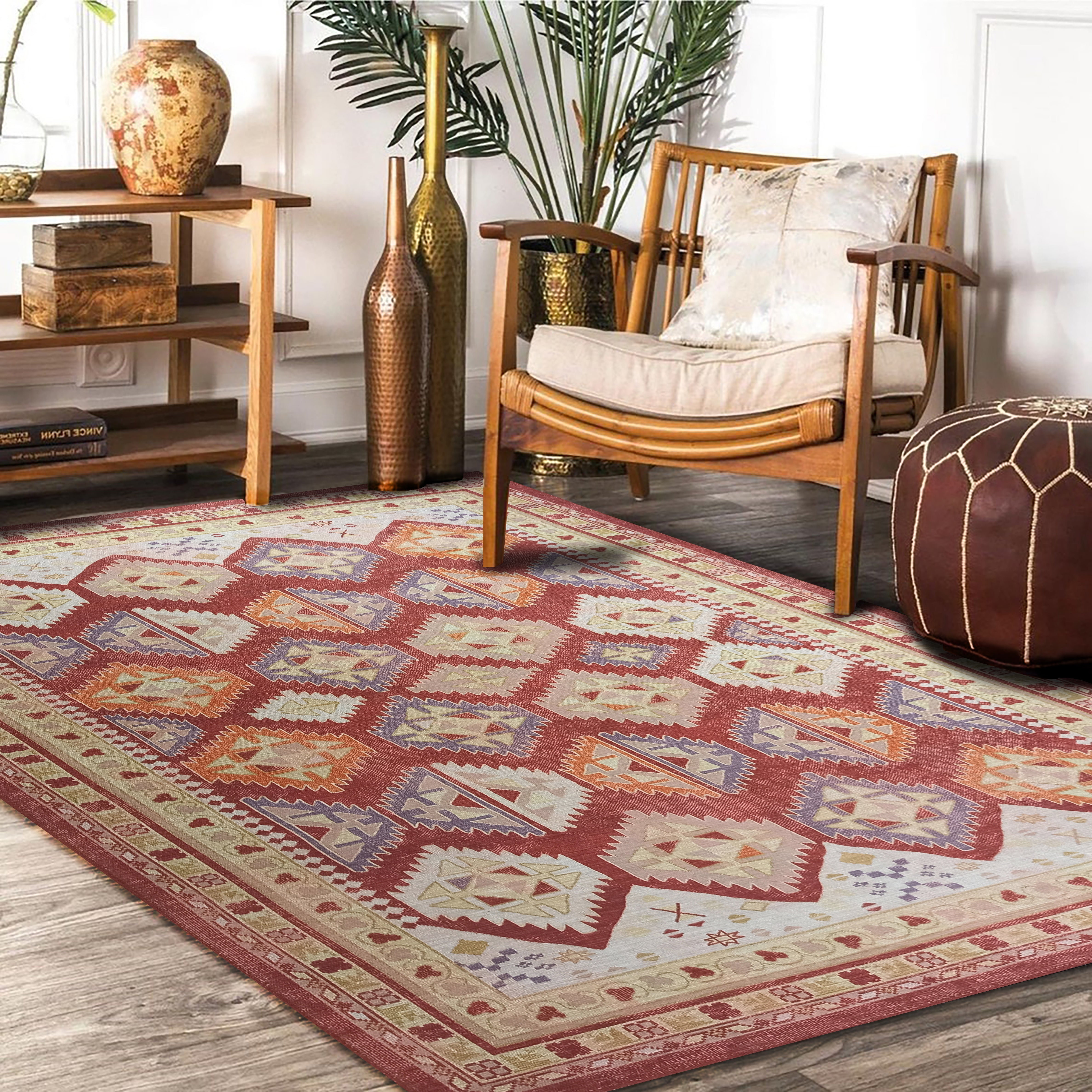 Solene Red Herki Vintage Oriental Rug