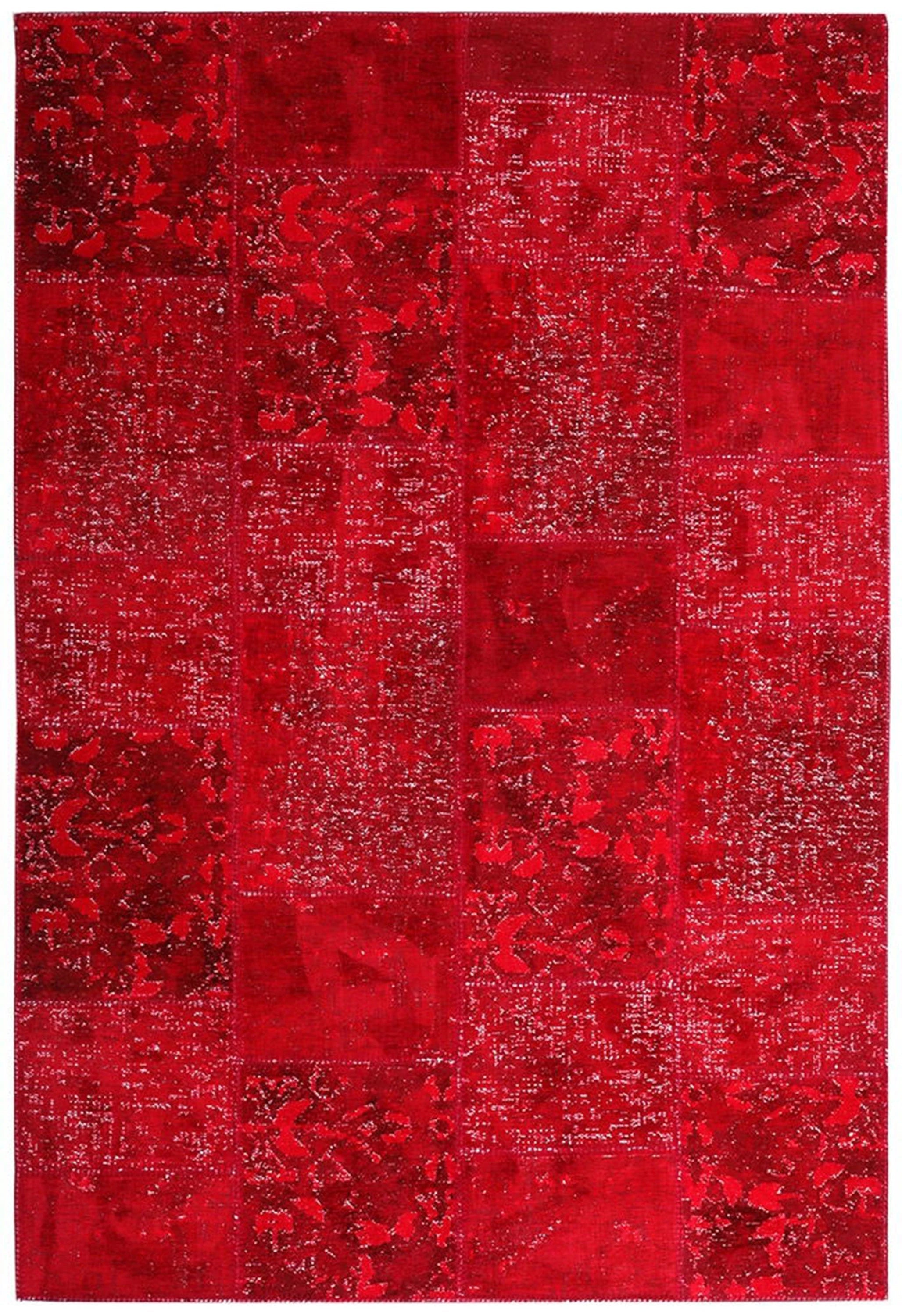 Zelia Red Distressed Patchwork Vintage Rug