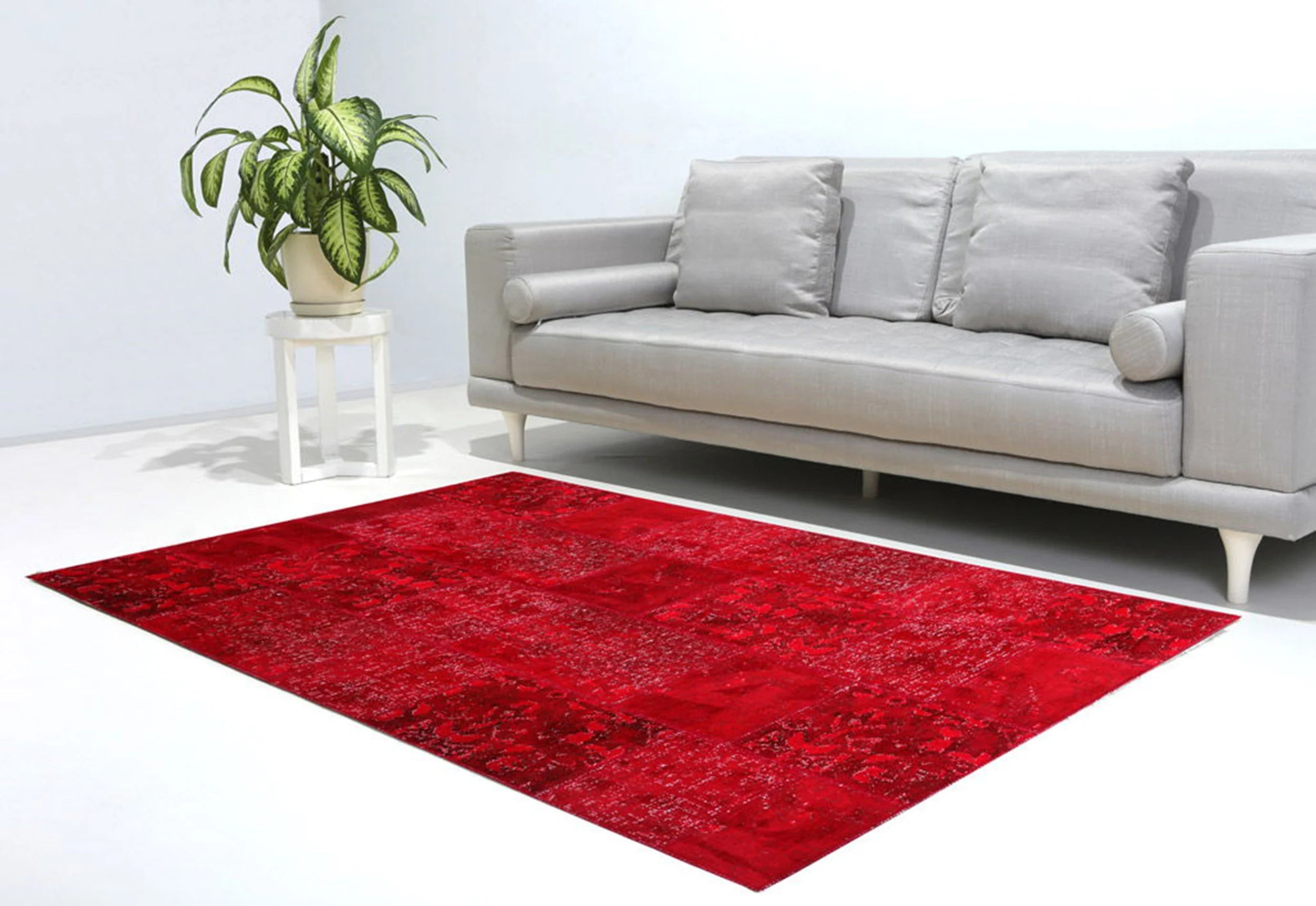 Zelia Red Distressed Patchwork Vintage Rug