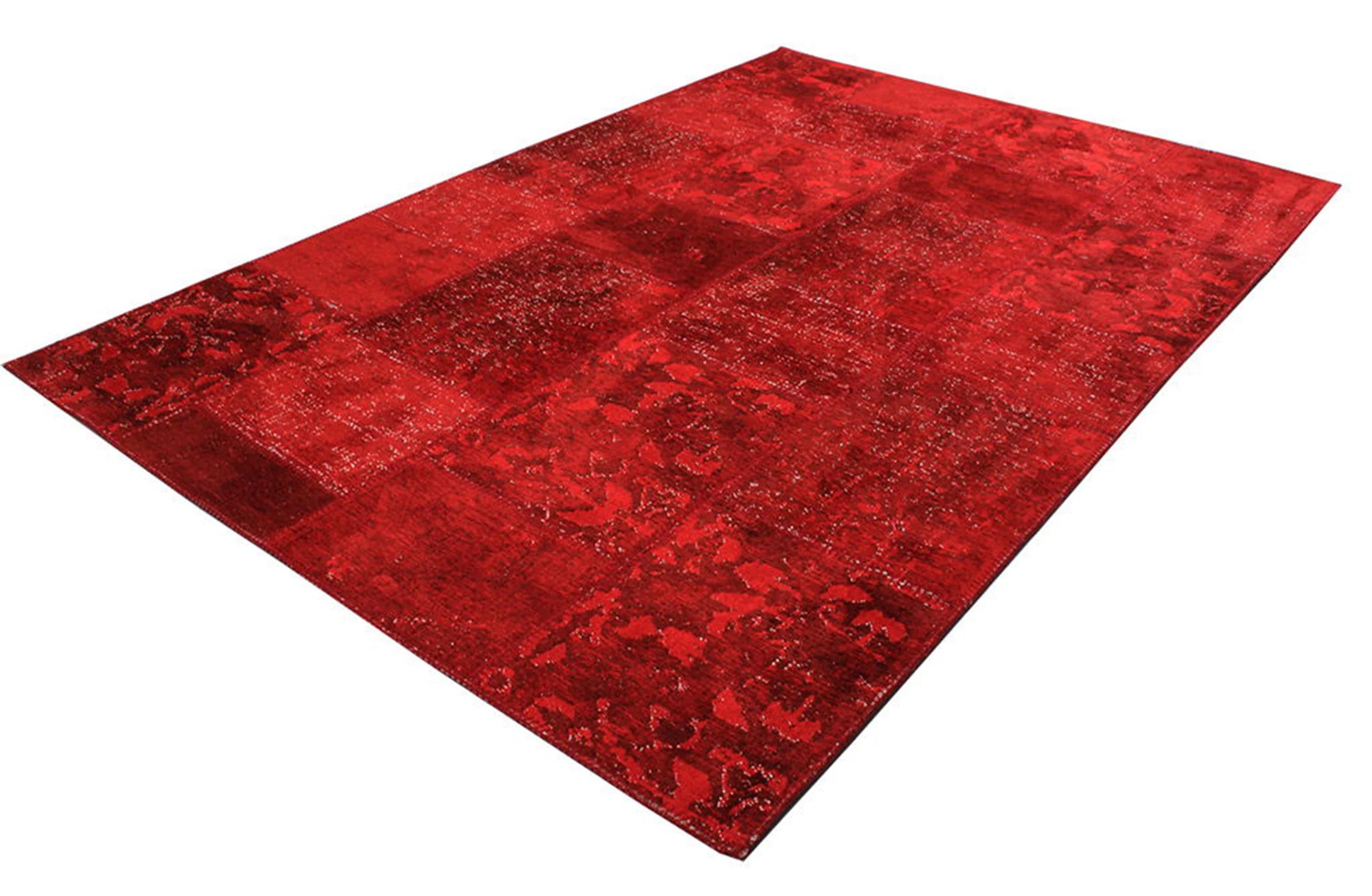 Zelia Red Distressed Patchwork Vintage Rug