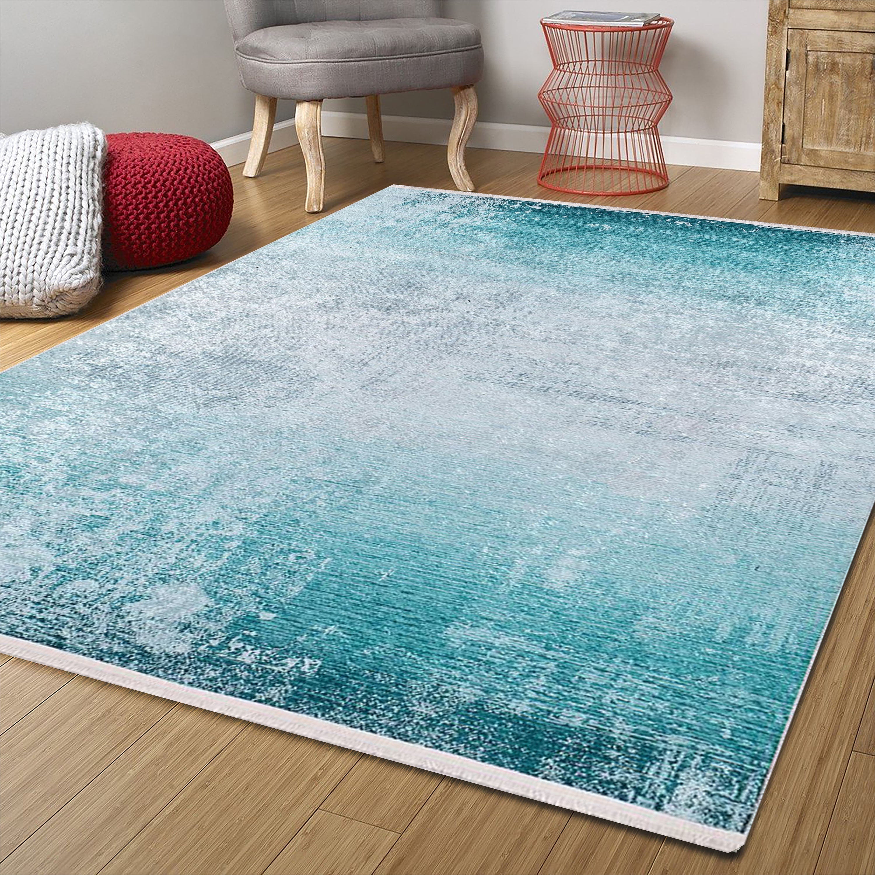 Rima Turquoise Beach Aqua Ocean Abstract Rug