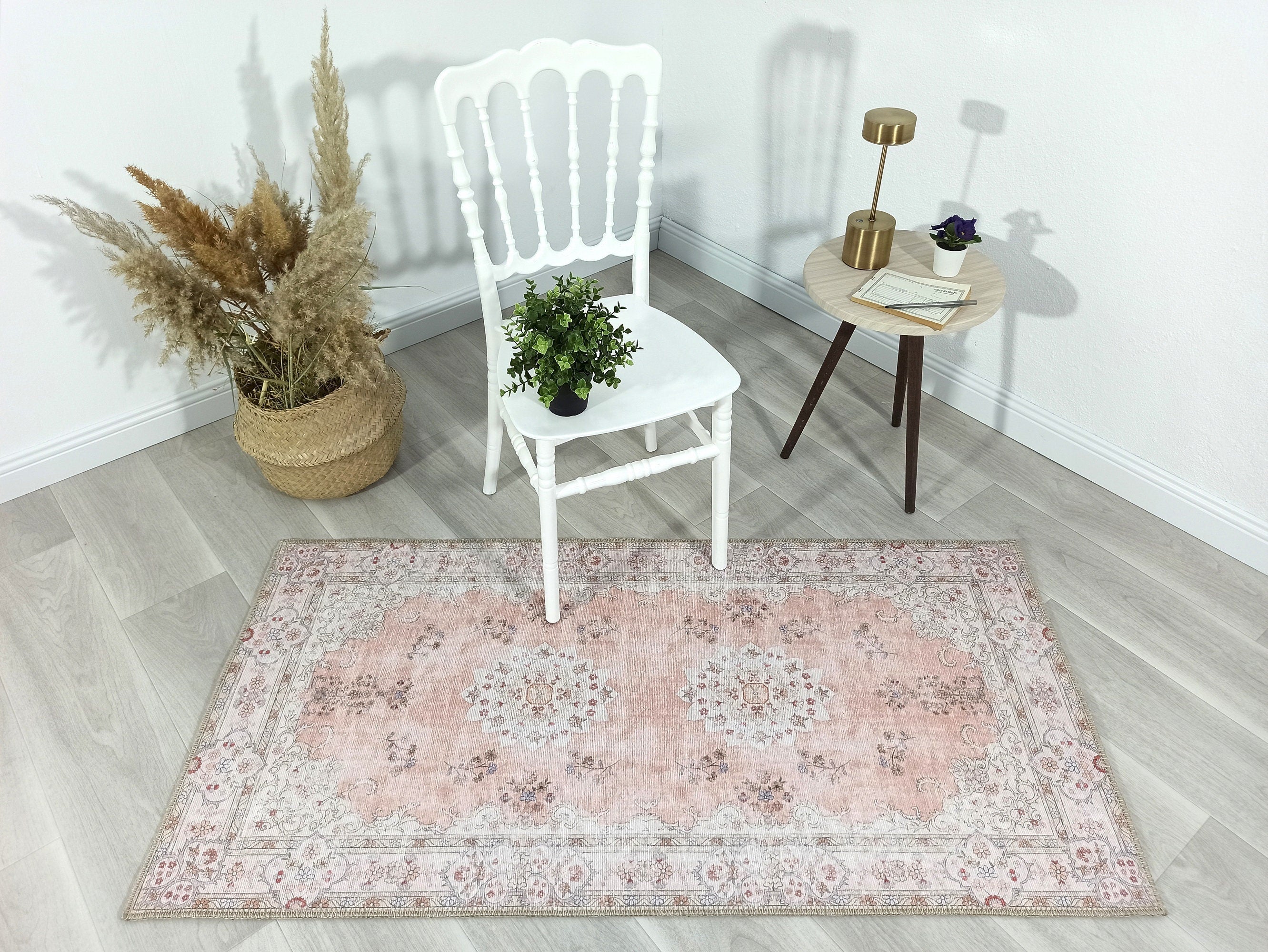 Riza Rug Turkish Muted Beige Dusty Pink Rug