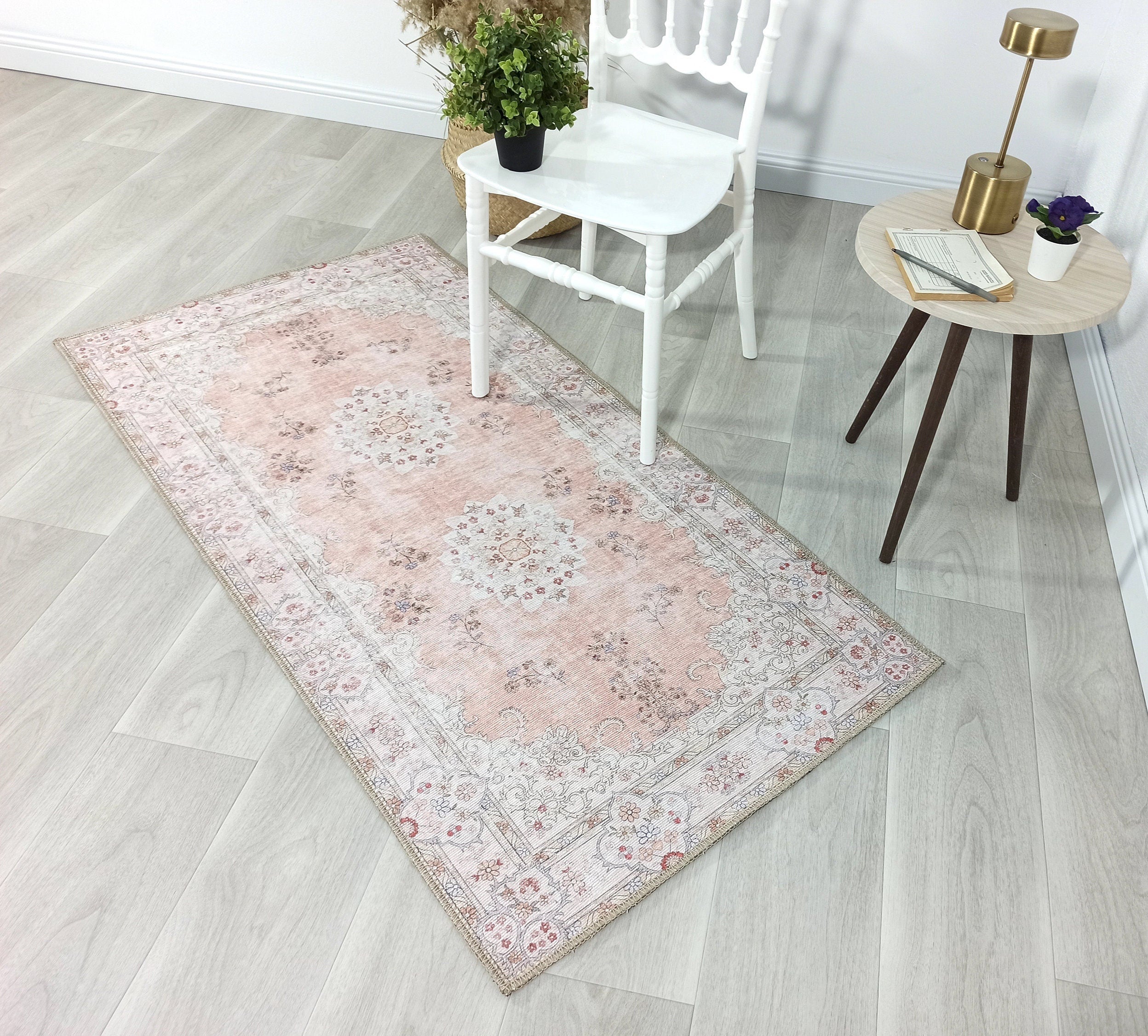 Riza Rug Turkish Muted Beige Dusty Pink Rug