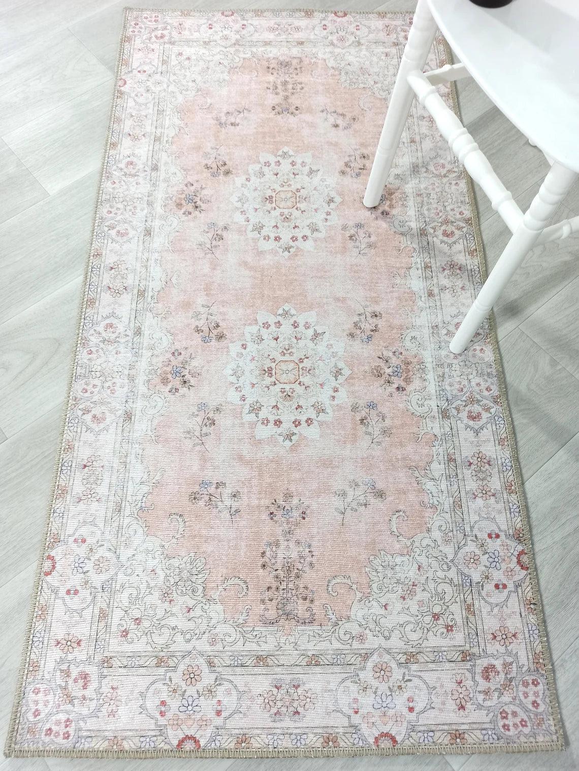 Riza Rug Turkish Muted Beige Dusty Pink Rug