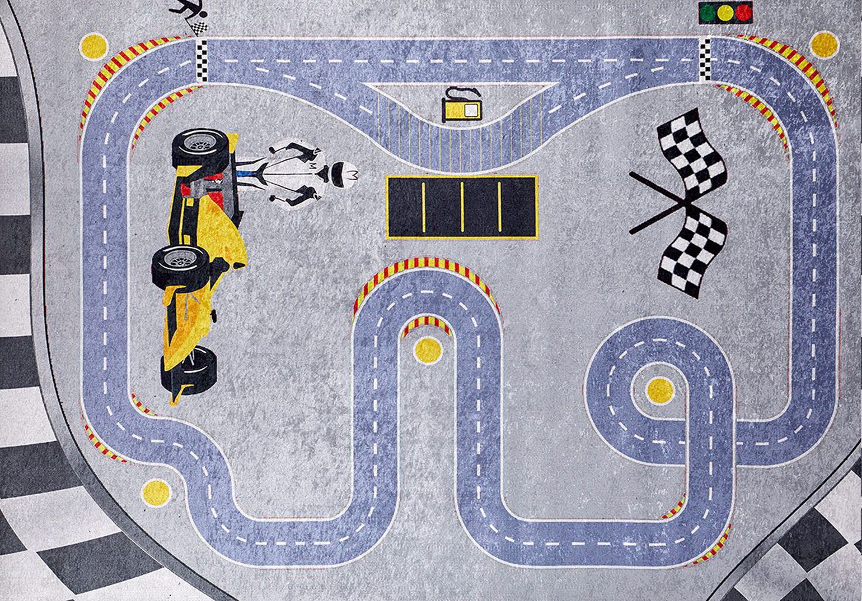 RoadF Traffic Map Kids Gray Play Rug