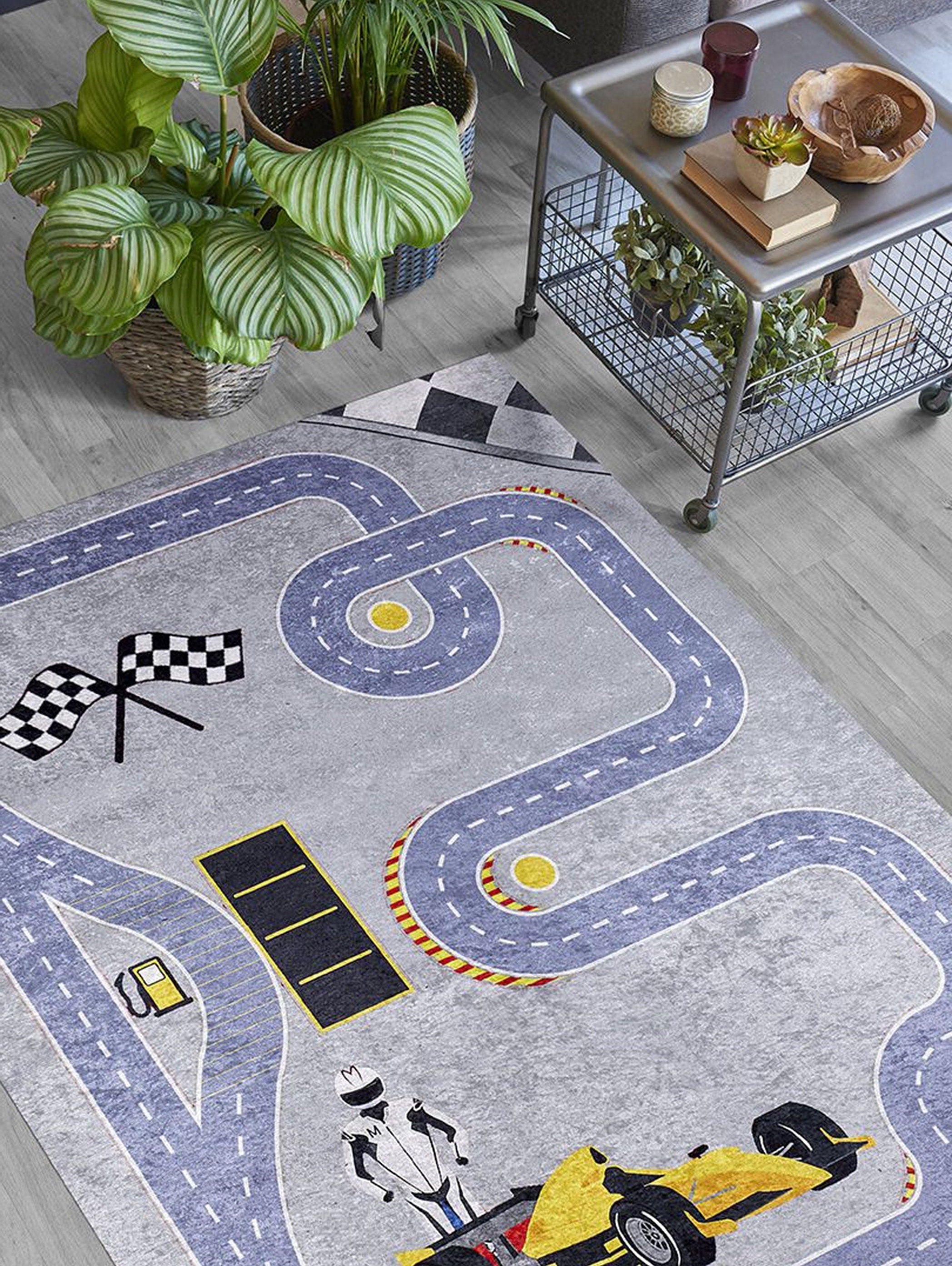 RoadF Traffic Map Kids Gray Play Rug