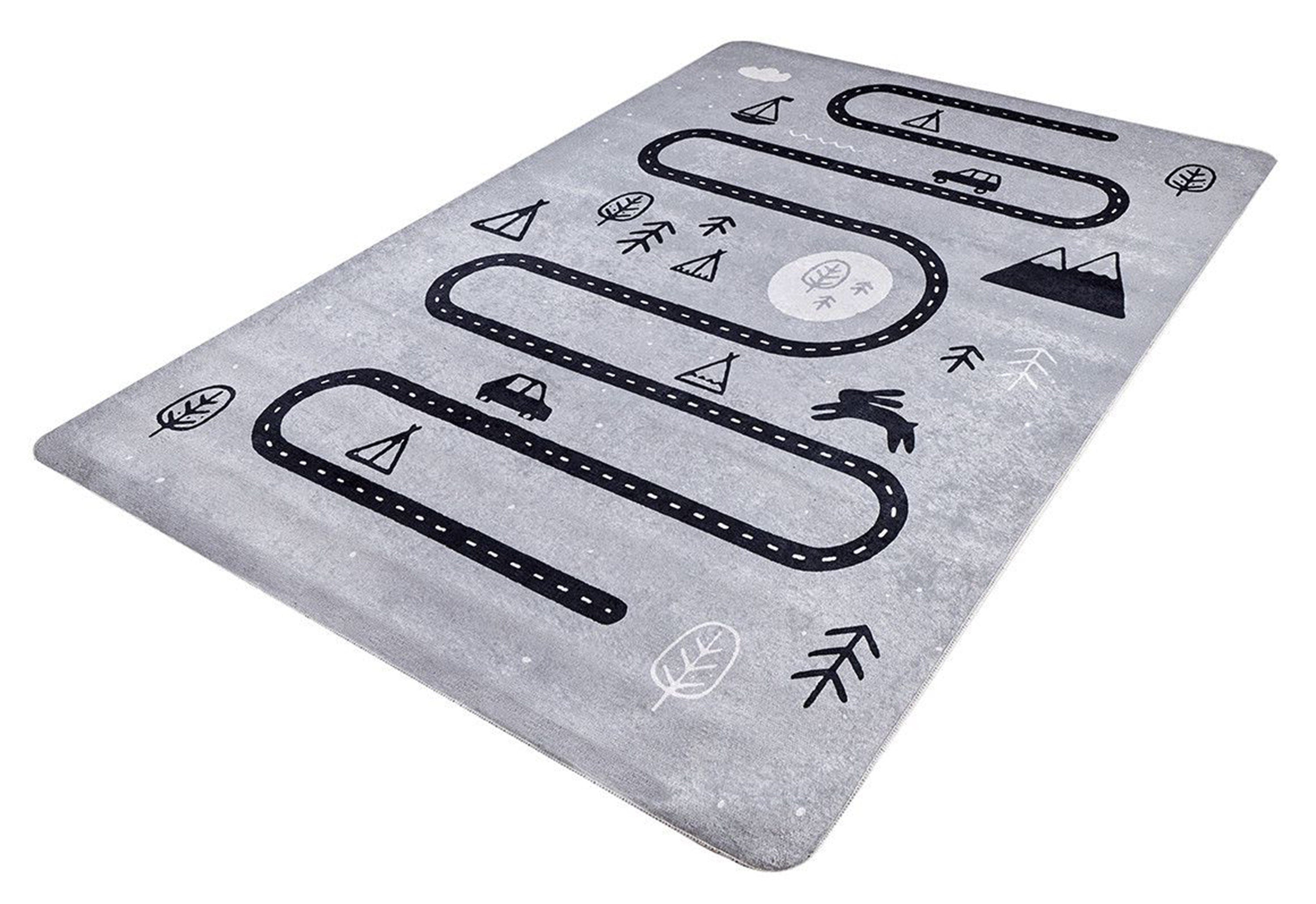 Roady Gray Road Map Kids Rug