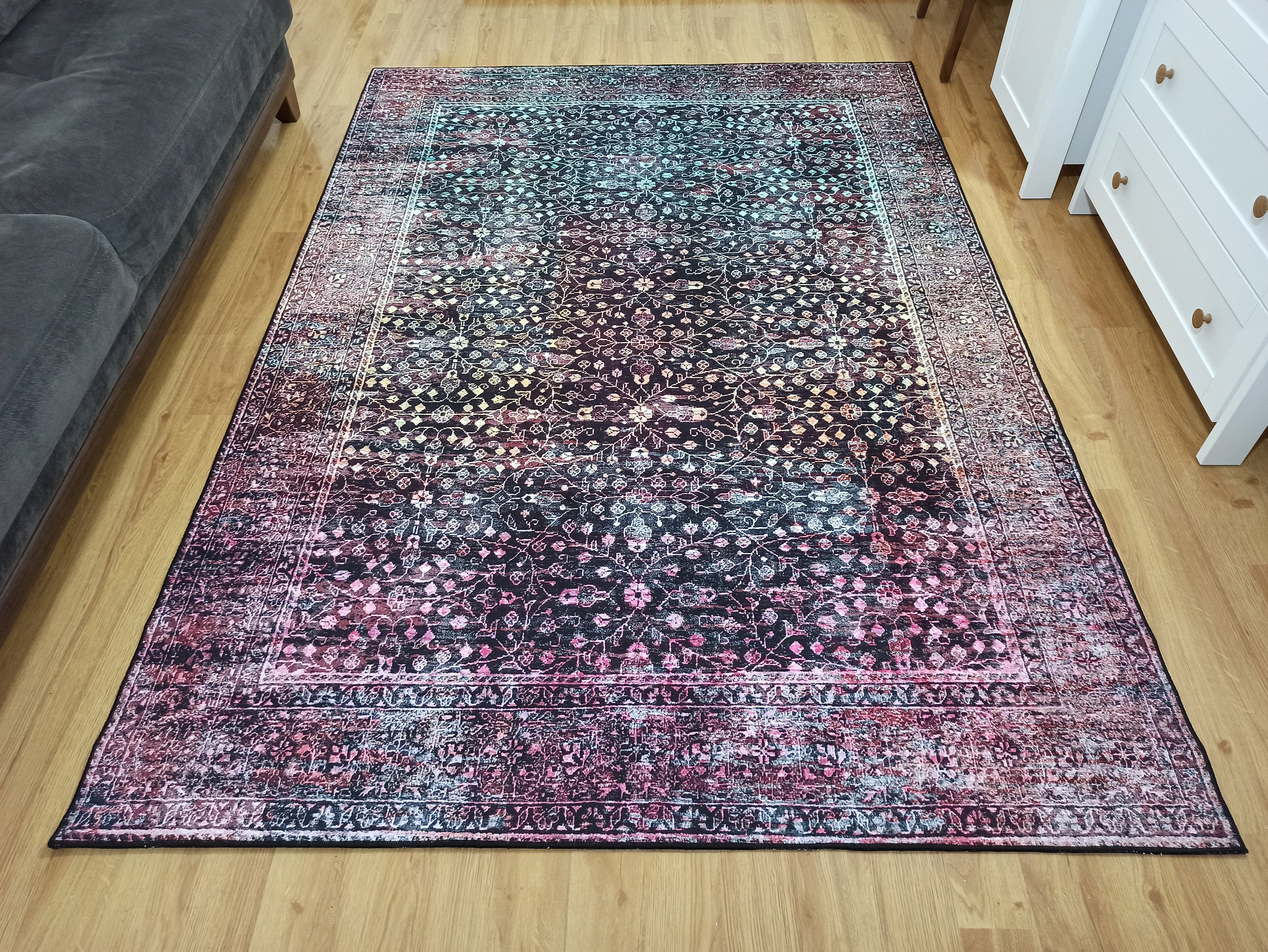 Roza Rug Persian Black Red Beige Rug