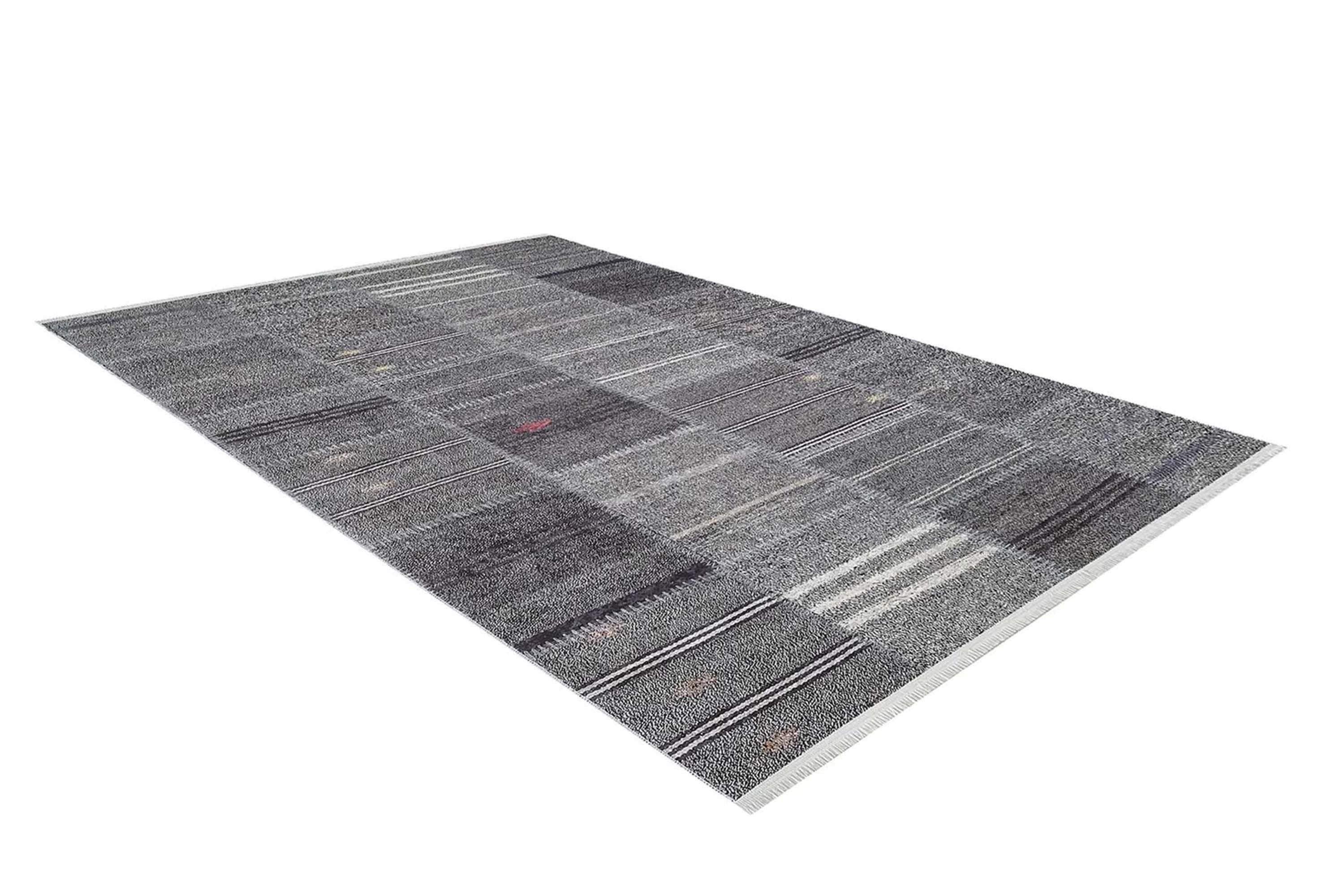 Saada Turkish Kilim Gray Solid Striped Rug