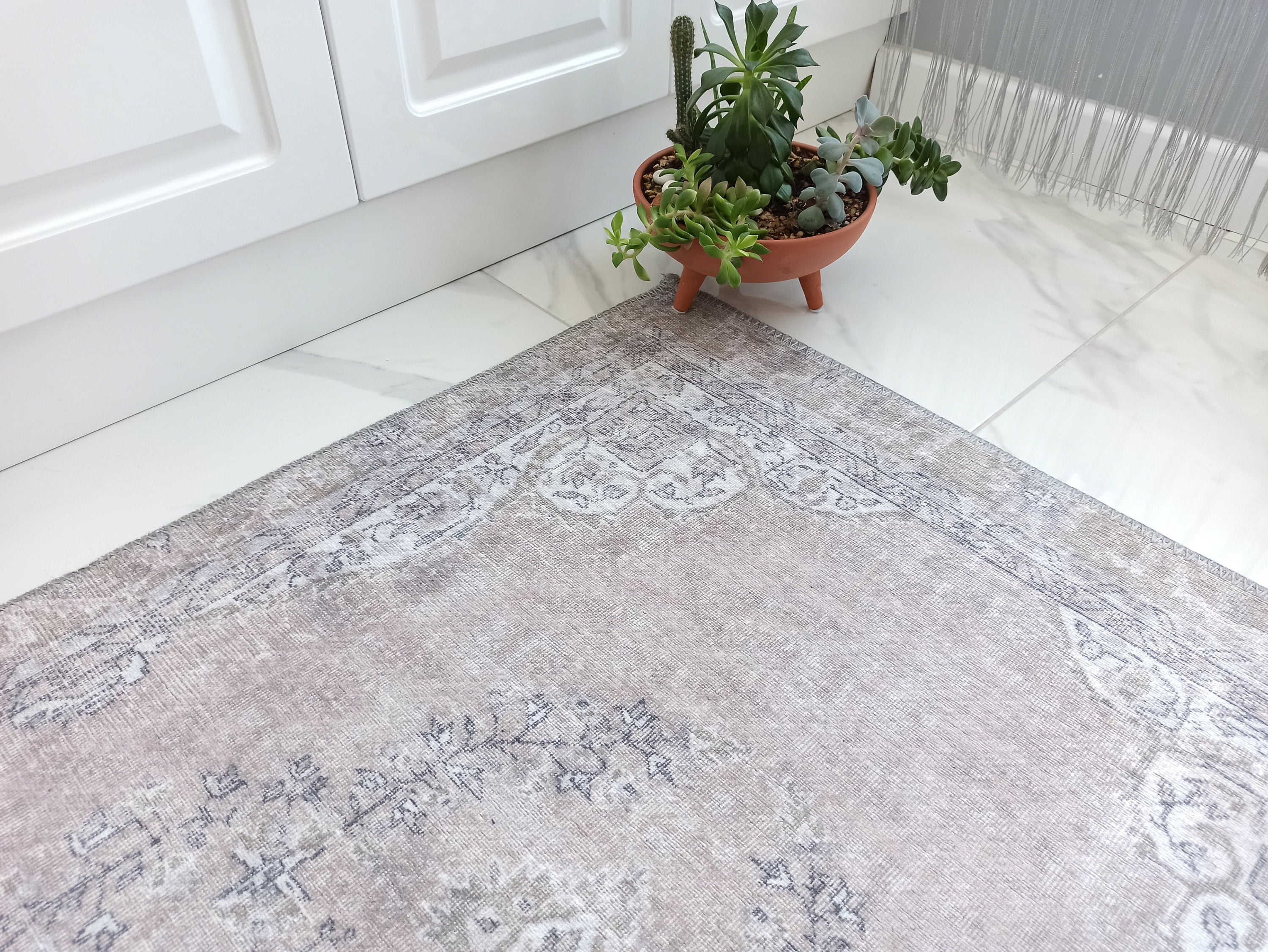Safa Rug Turkish Faded Vintage Pink Gray Rug