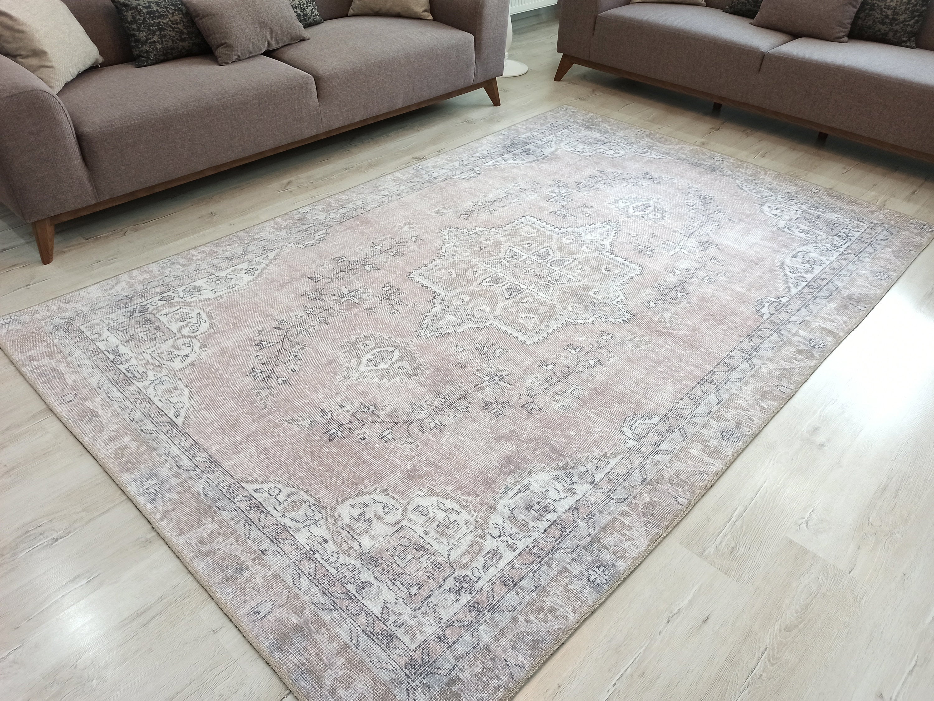 Safa Rug Turkish Faded Vintage Pink Gray Rug