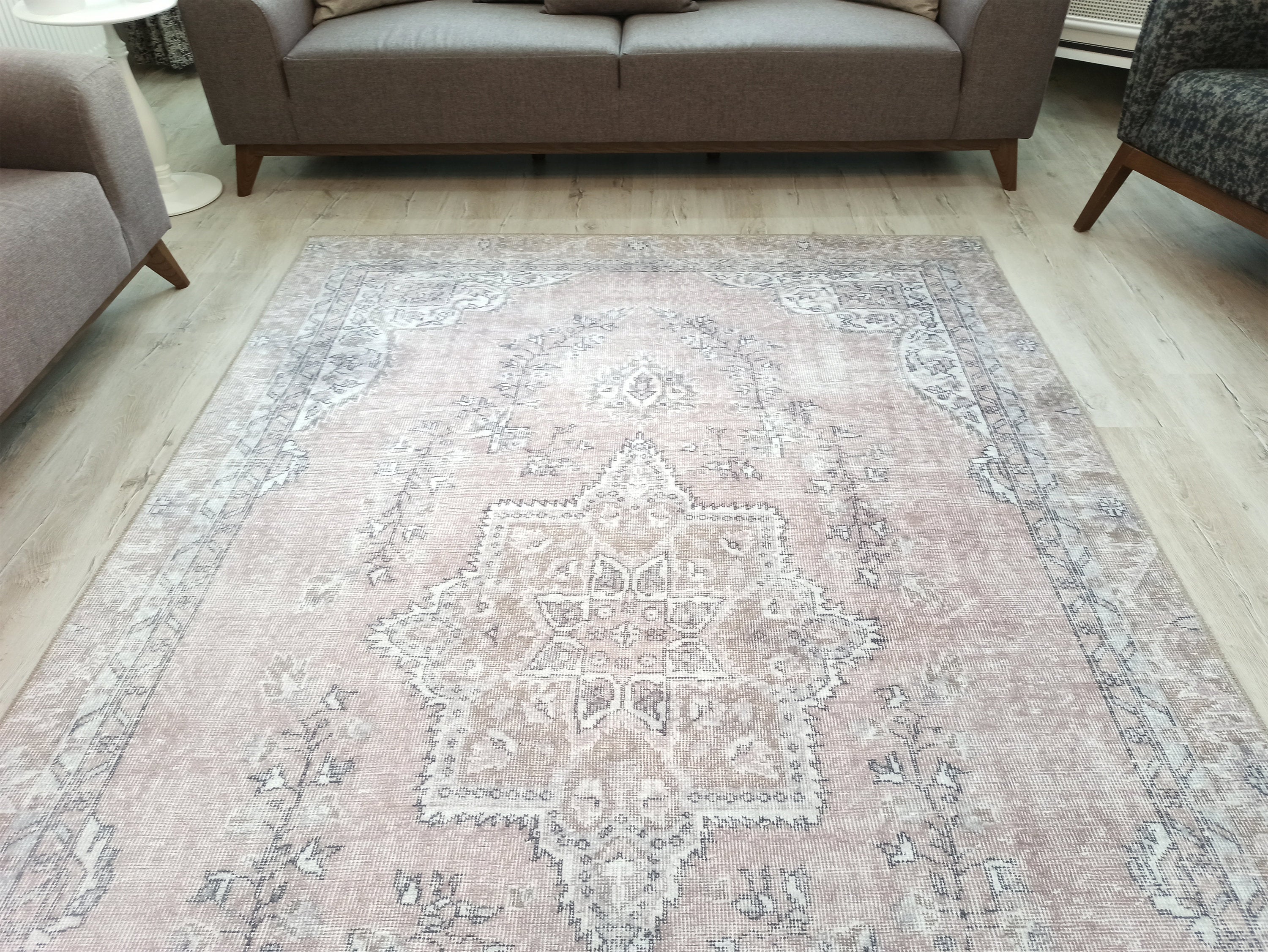 Safa Rug Turkish Faded Vintage Pink Gray Rug