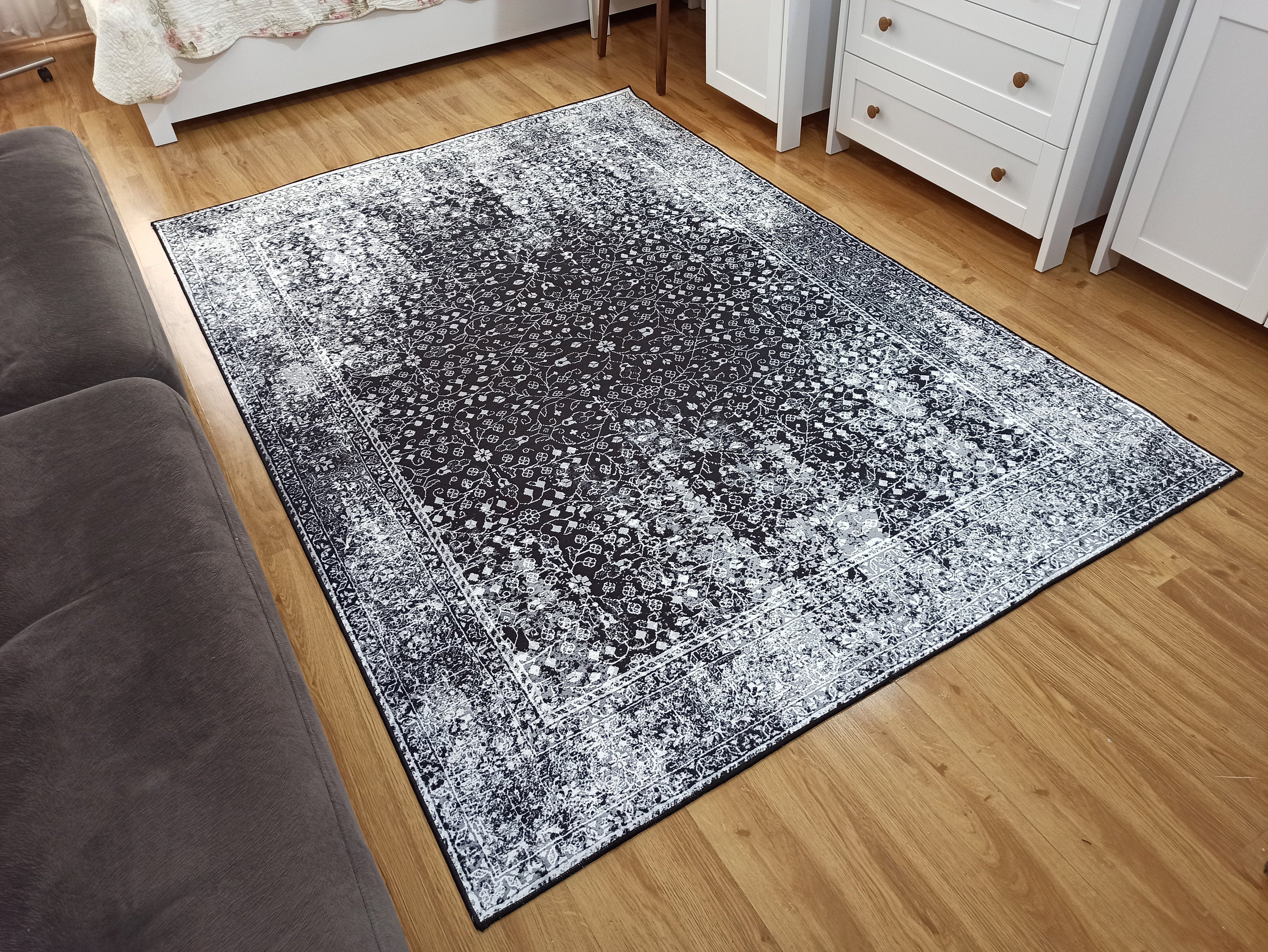 Sala Modern Black Gray Striped Rug