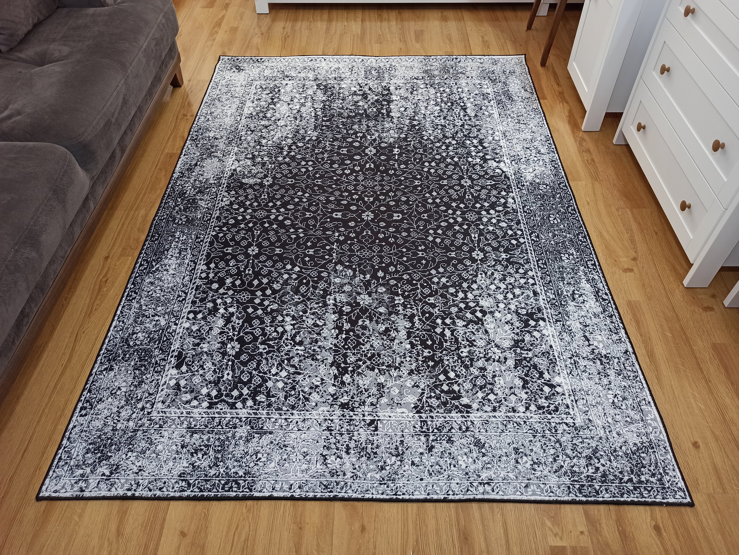 Sala Modern Black Gray Striped Rug